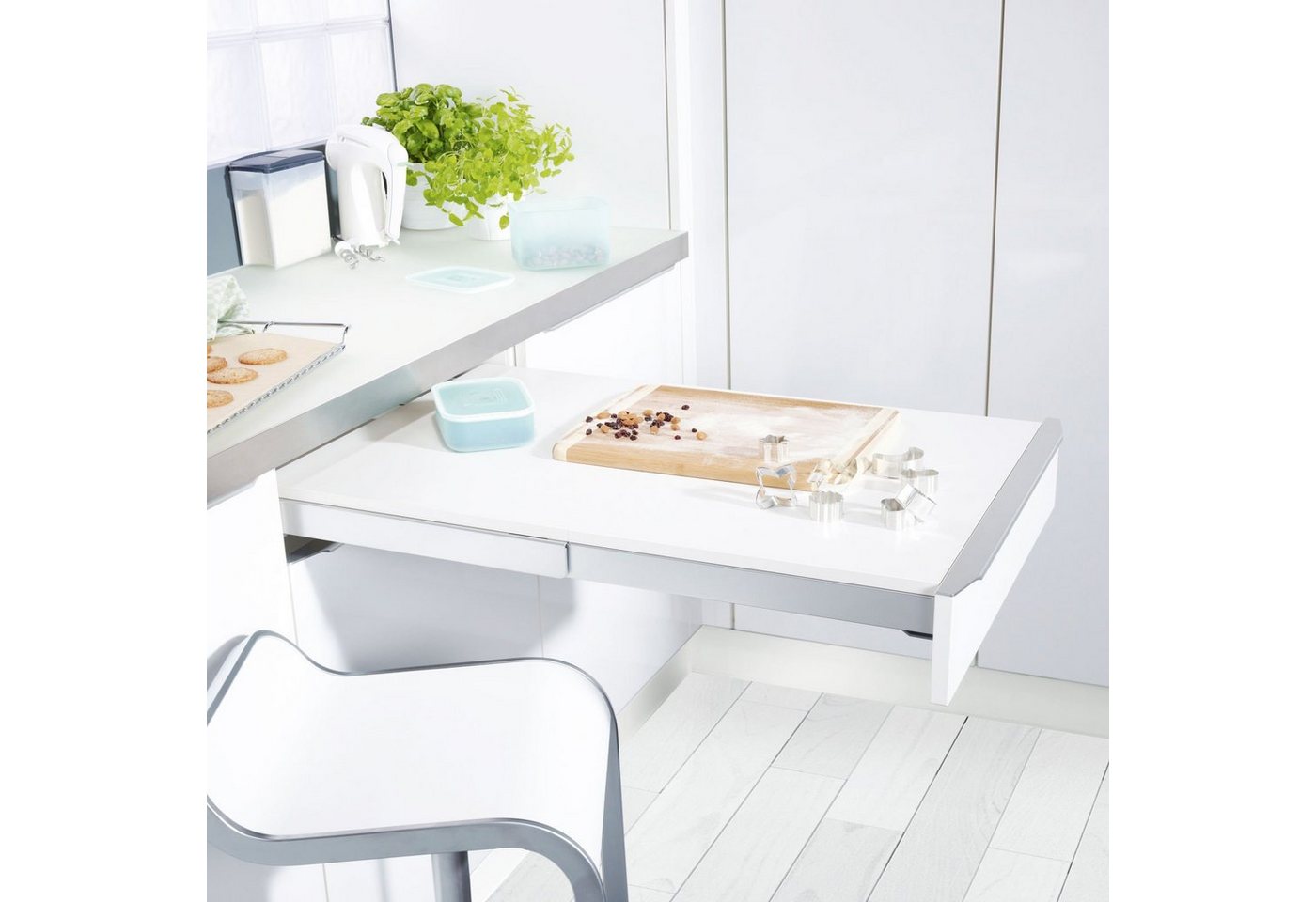 Kesseböhmer Auszugsboden Ausziehtisch-Beschlag TopFlex Länge: 610-810 mm, silber, Länge 810 mm