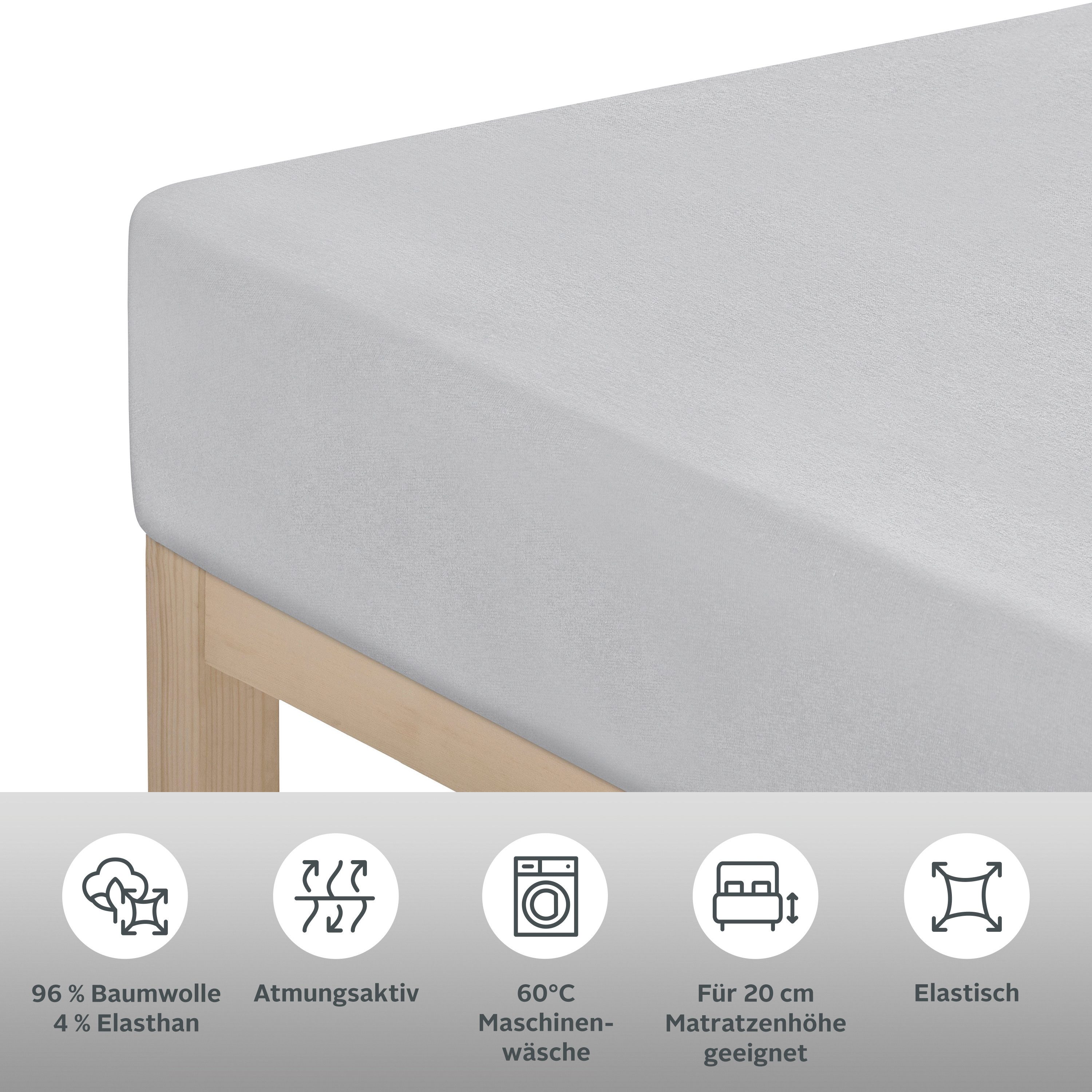 OTTO home Spannbettlaken Cremona, BASIC und PREMIUM Qualität, mit Elasthan, Baumwolle, Jersey (145 g/m), Gummizug: rundum, (1 Stück), bis 20 cm Höhe, Bettlaken ab Gr. 90x200 cm, Strapazierfähig