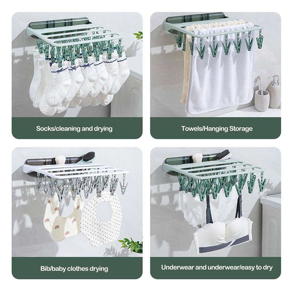 Blusmart Wäscheständer Wandhalterung Mit Sockenklammer, green Um Verstellbarer 90 Grad