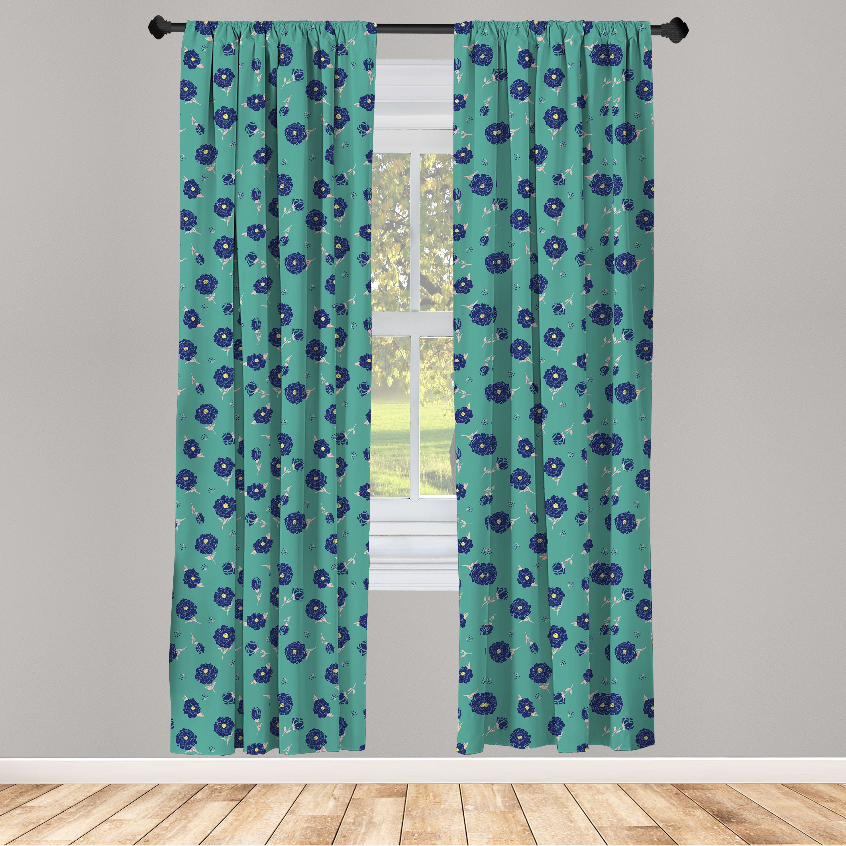Gardine Vorhang für Wohnzimmer Schlafzimmer Dekor, Abakuhaus, Microfaser, Blumen Blüten Pastell Blume Ast | Fertiggardinen