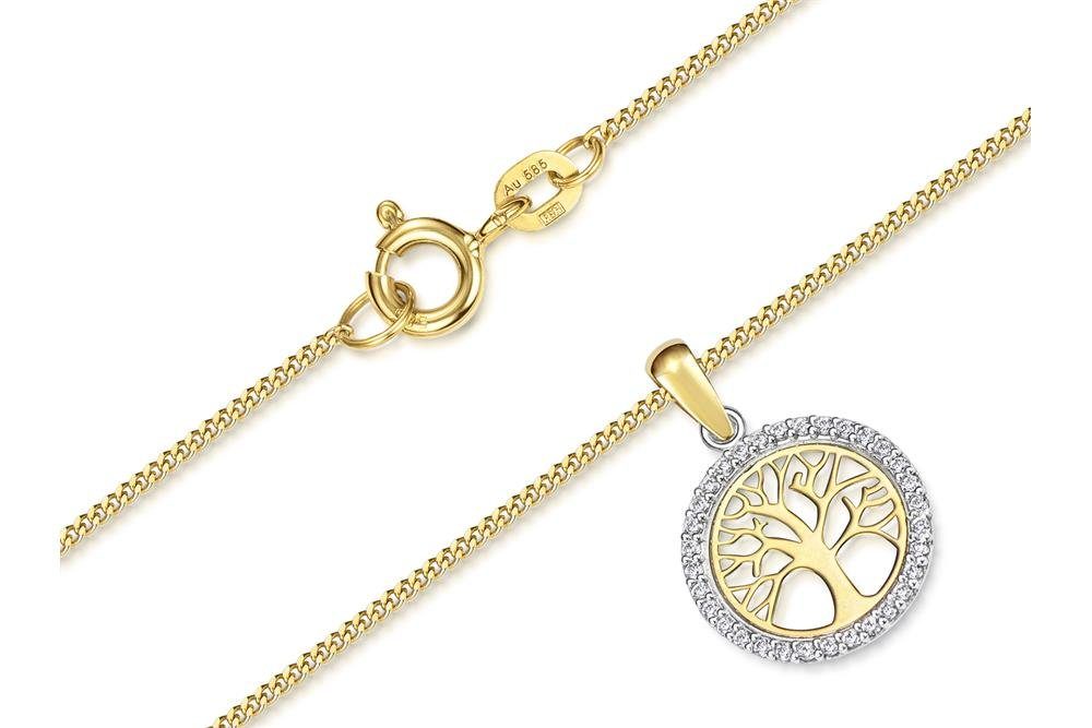 Silberkettenstore Goldkette Panzerkette 1mm mit Anhänger Lebensbaum - 585 Gold, Länge wählbar