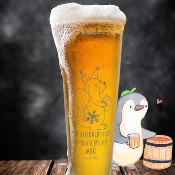 Mr. & Mrs. Panda Bierglas Eichhörnchen Weihnachten - Transparent - Geschenk, Weihnachtsdeko, He, Premium Glas, Feine Lasergravur