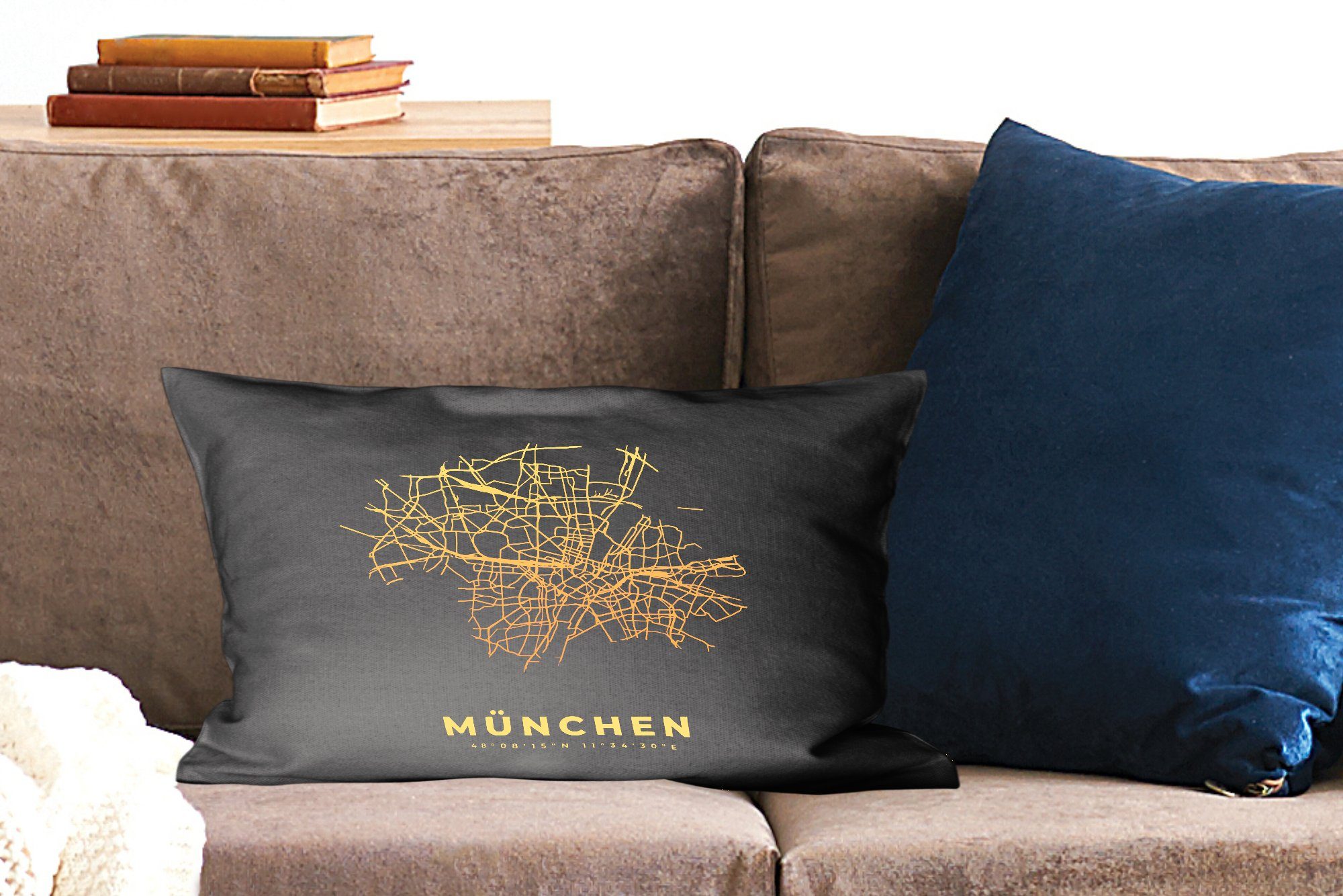 MuchoWow Dekokissen Gold - - Zierkissen, Füllung, Dekokissen Karte Schlafzimmer mit Wohzimmer München Dekoration, - Stadtplan