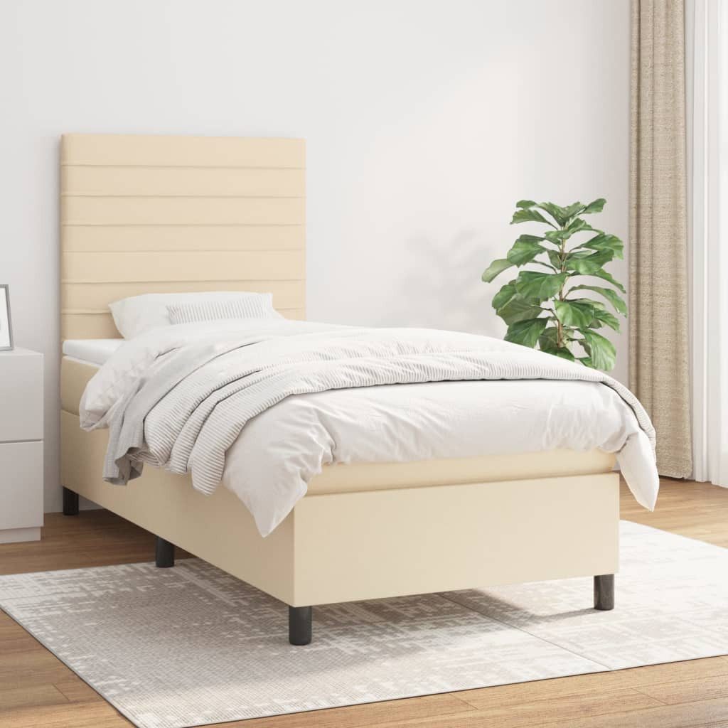 Bettgestell Boxspringbett Creme Stoff 203x80x118/128 cm mit Matratze und Auflage