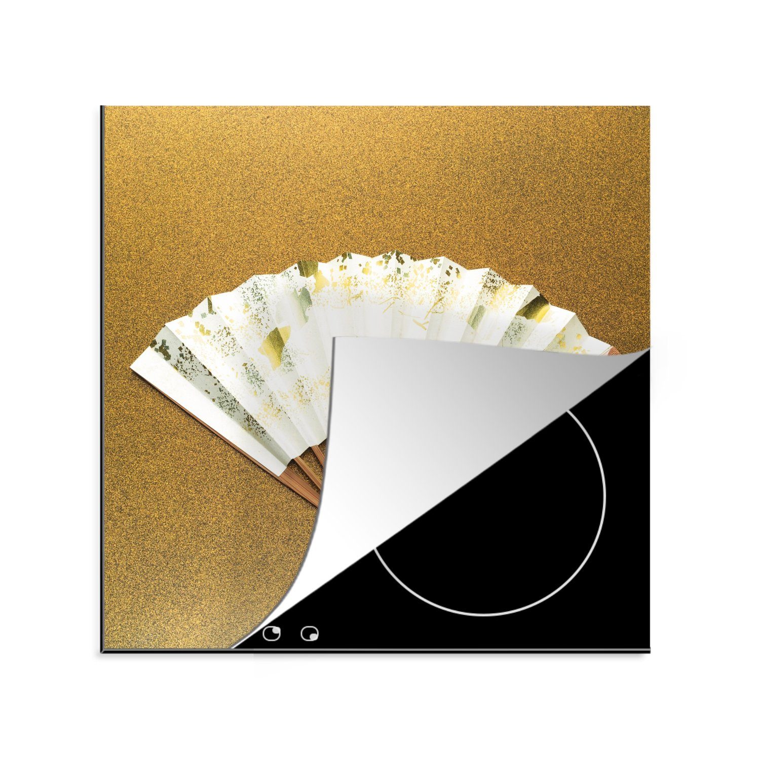 Ceranfeldabdeckung, für Vinyl, Arbeitsplatte Kimono-Fächer tlg), küche goldenem Herdblende-/Abdeckplatte (1 auf Hintergrund, 78x78 MuchoWow cm,