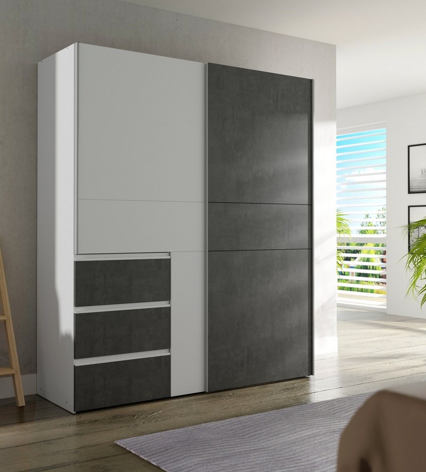 forte kleiderschrank in weiss / betonoptik dunkelgrau