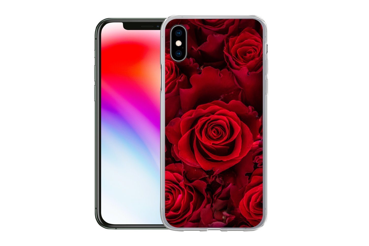 MuchoWow Handyhülle für Apple iPhone XS Blumen - Rosen - Rot, Smartphone-Bumper, Print, Handy Schutzhülle Dünn
