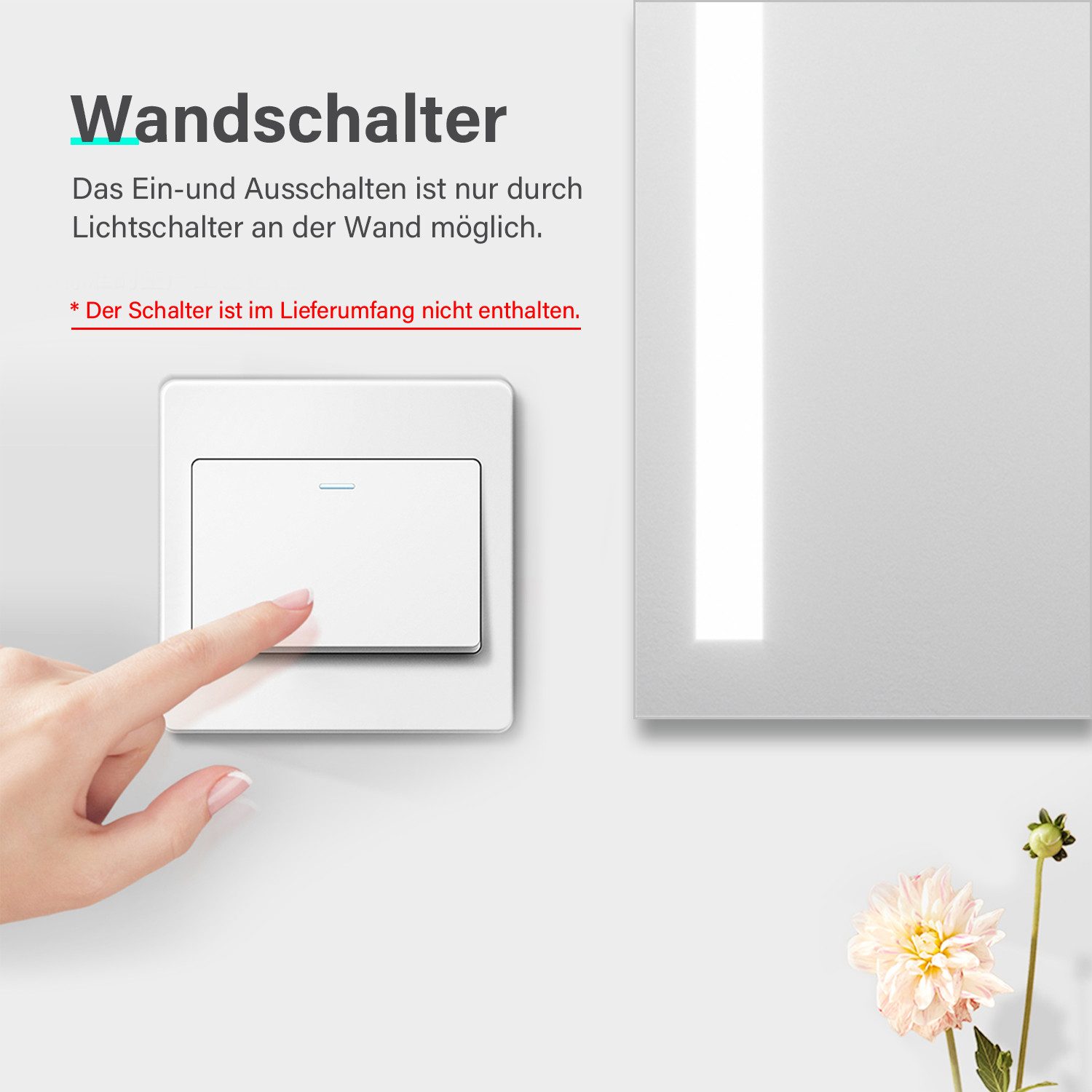 SONNI Badspiegel Badspiegel mit Beleuchtung Kalt/Neutral/Warmweiß, Wandspiegel mit Touch-Schalter Spiegel LED-Beleuchtung Kaltweiß IP44 – Bild 4 von 5