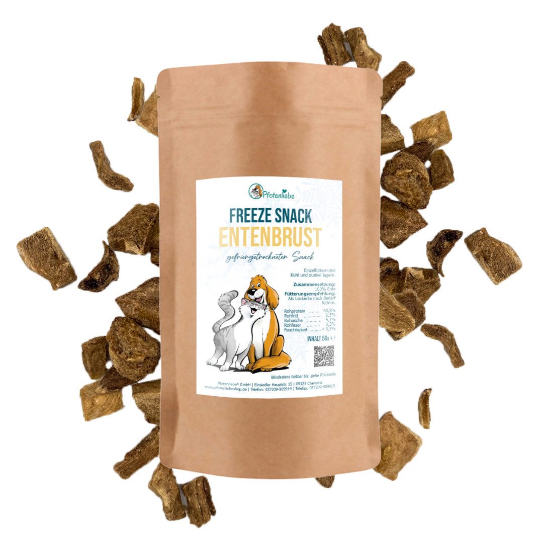 Pfotenliebe Gefriergetrocknete Entenbrust, Snack für: Hunde, Katzen