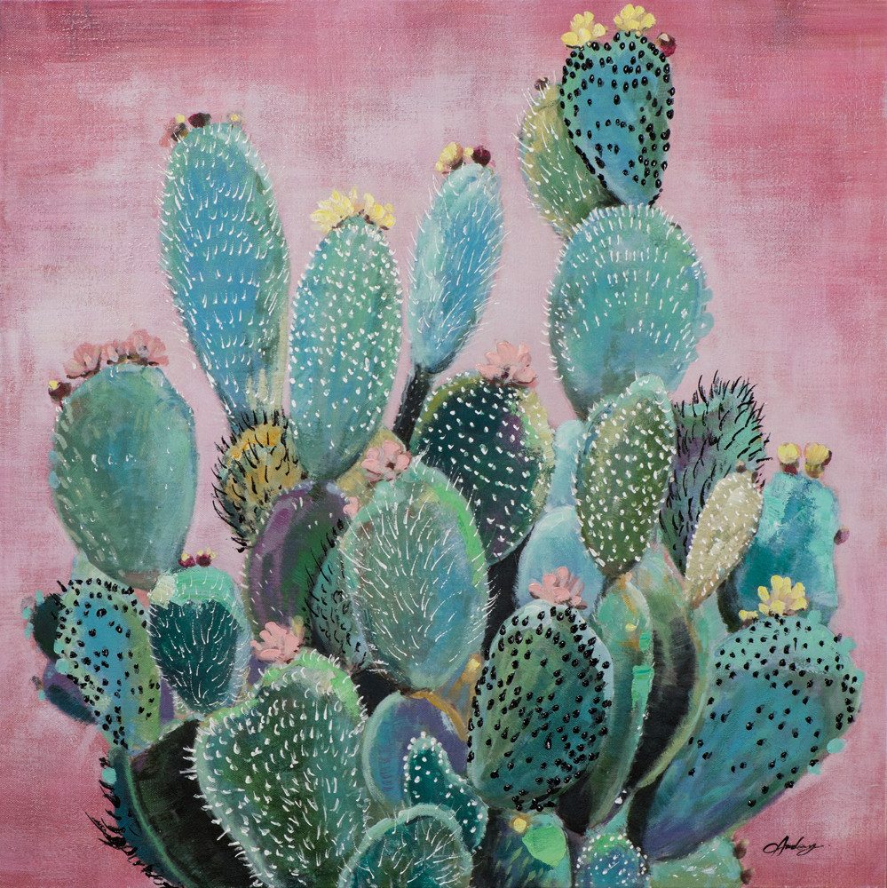 ArtUniverse Gemälde Grüne Kakteen vor rosa Hintergrund 80 x 80 cm, Naturmotiv