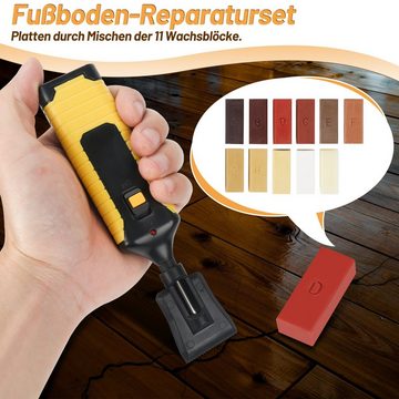 Bettizia Holz Bodenfliese Holz Reparaturset Laminat Reparaturset Holzreparaturkit, Farbe, mit 11 Unterschiedliche Farbtöne Hartwachs Stangen Wachsschmelzer, Schleifschwamm Spatel ReparaturKit für Parkett Laminat Holzmöbel