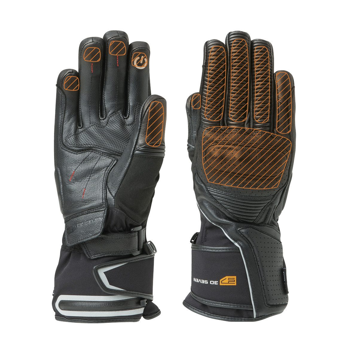 30seven Motorradhandschuhe beheizte Motorradhandschuhe aus Leder - schwarz 7,4V Set inkl. 2 Akkus & Doppelladegerät