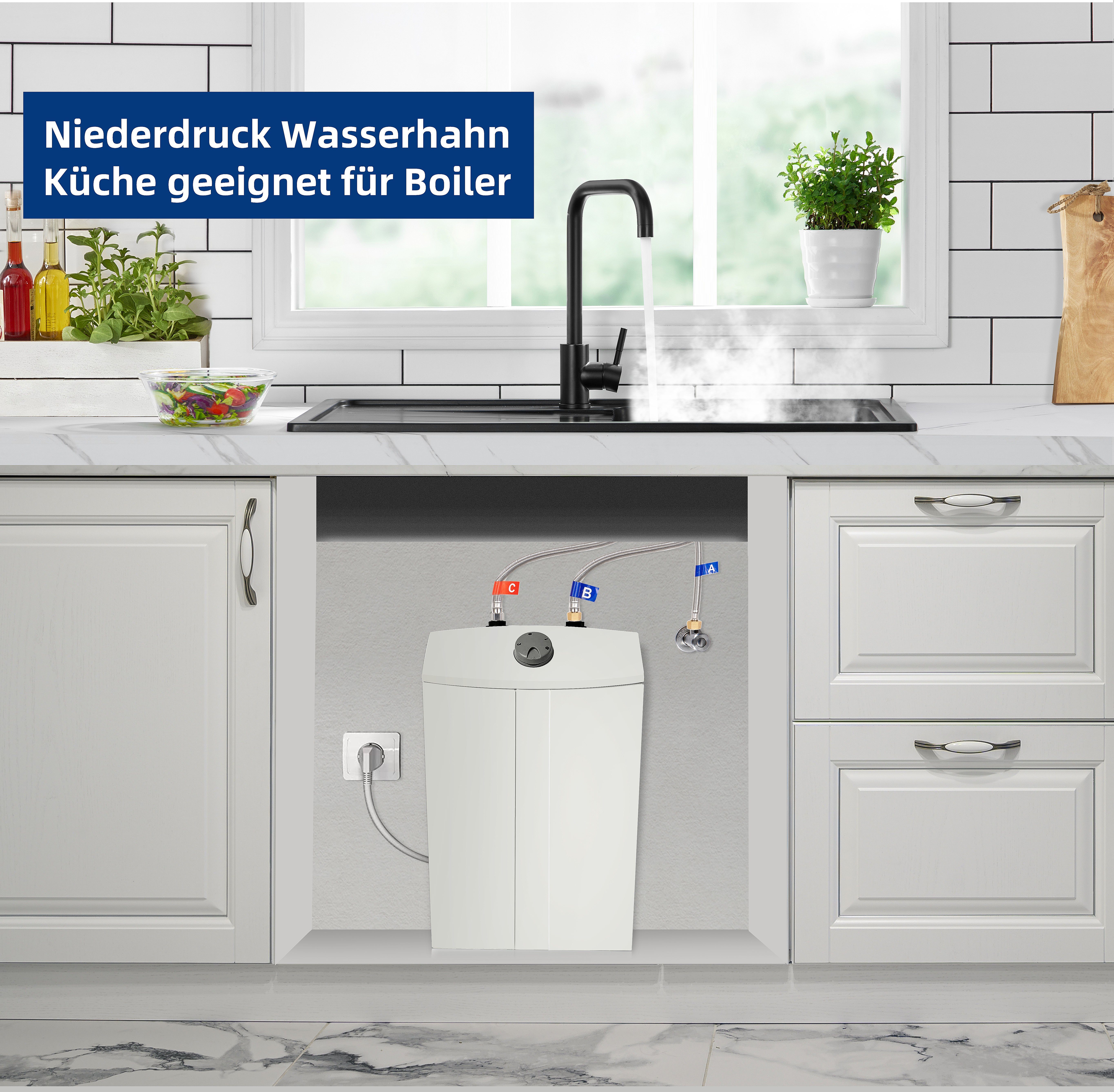 CECIPA Niederdruck-Küchenarmatur – – Spülbeckenhahn Drehbar Küchenarmatur 360° Schwarzer