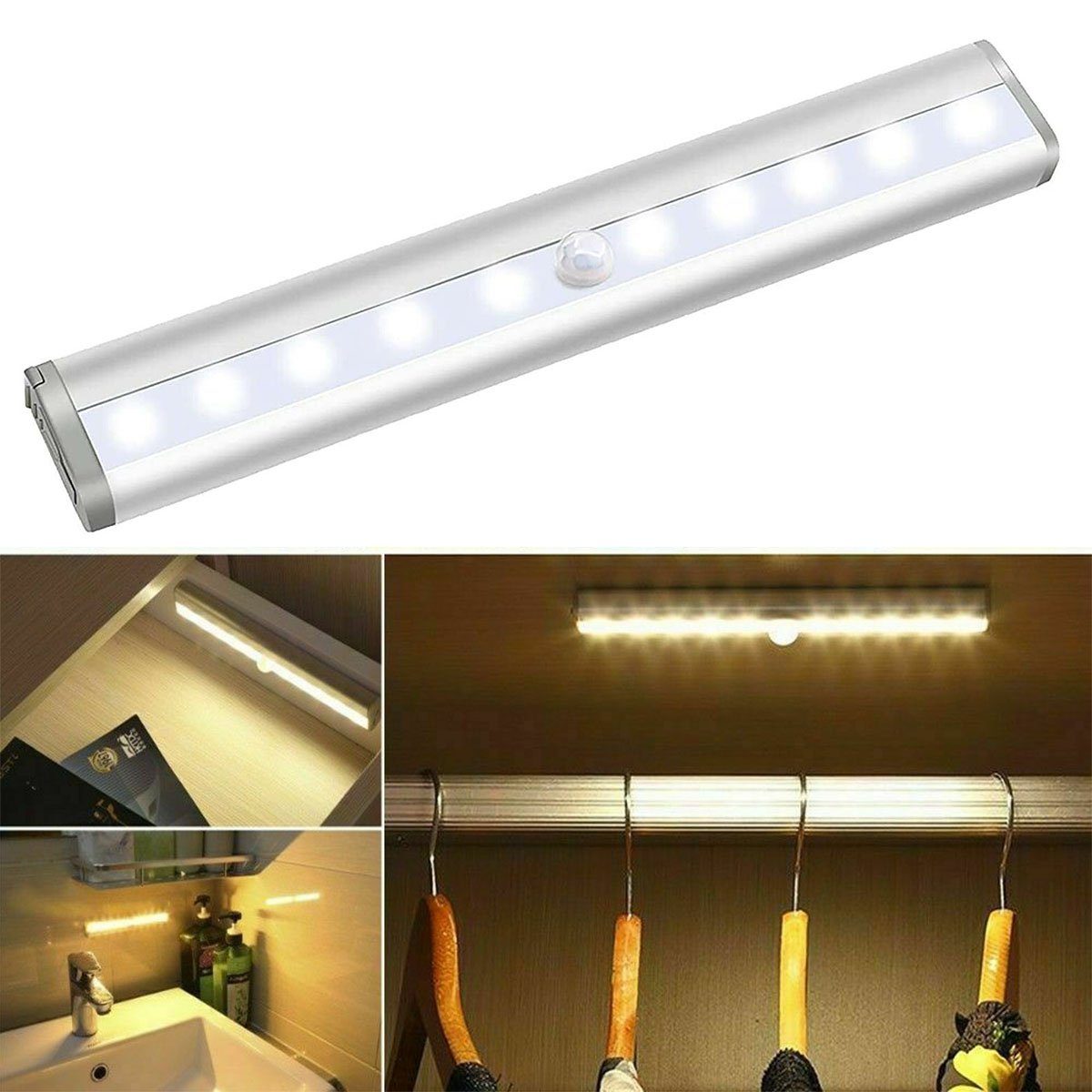 Bewegungsmelder, Wiederaufladbare Unterbauleuchte Küche 5W LED integriert, 400lm PIR--Nachtlicht-Treppenlampe USB Lampe, fest LED LETGOSPT LED-Schranklichter mit