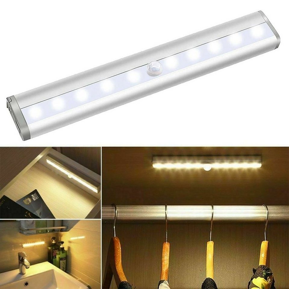 LETGOSPT LED Unterbauleuchte LED-Schranklichter mit Bewegungsmelder, 5W  400lm Küche Lampe, LED fest integriert, USB Wiederaufladbare  PIR--Nachtlicht-Treppenlampe