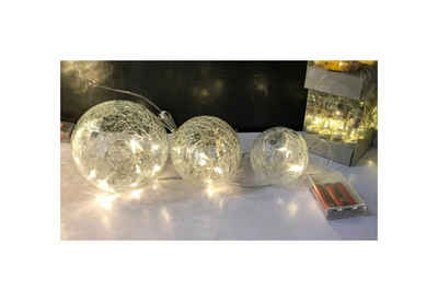 Maximus LED-Lichterkette, 3x Kugel Crackle Glas Glaskugeln Lampe Leuchte Kugeln Innen Deko Set