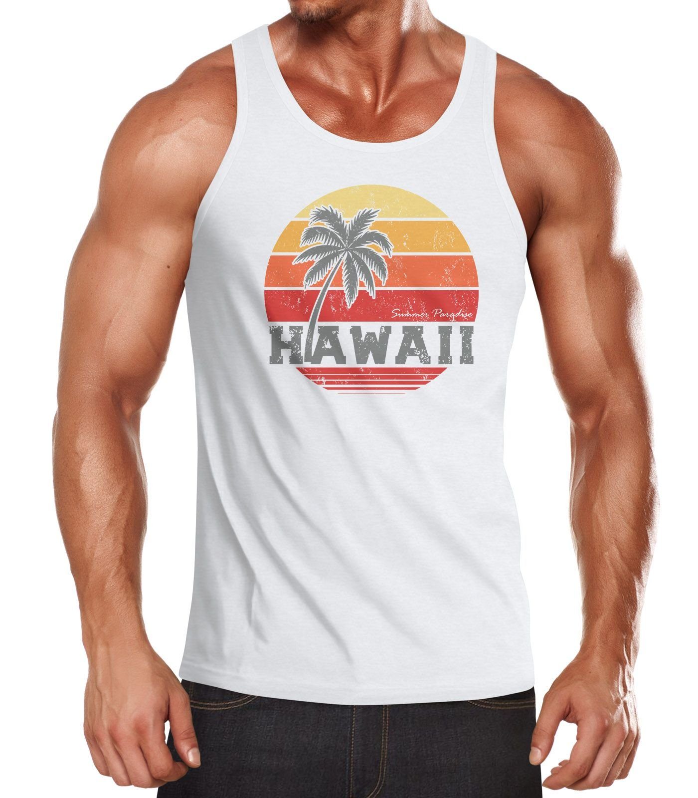 Neverless Tanktop Herren Tank-Top Hawaii Palme Tropical Summer Retro Slim Fit Baumwolle Muskelshirt Muscle Shirt Neverless® mit Print