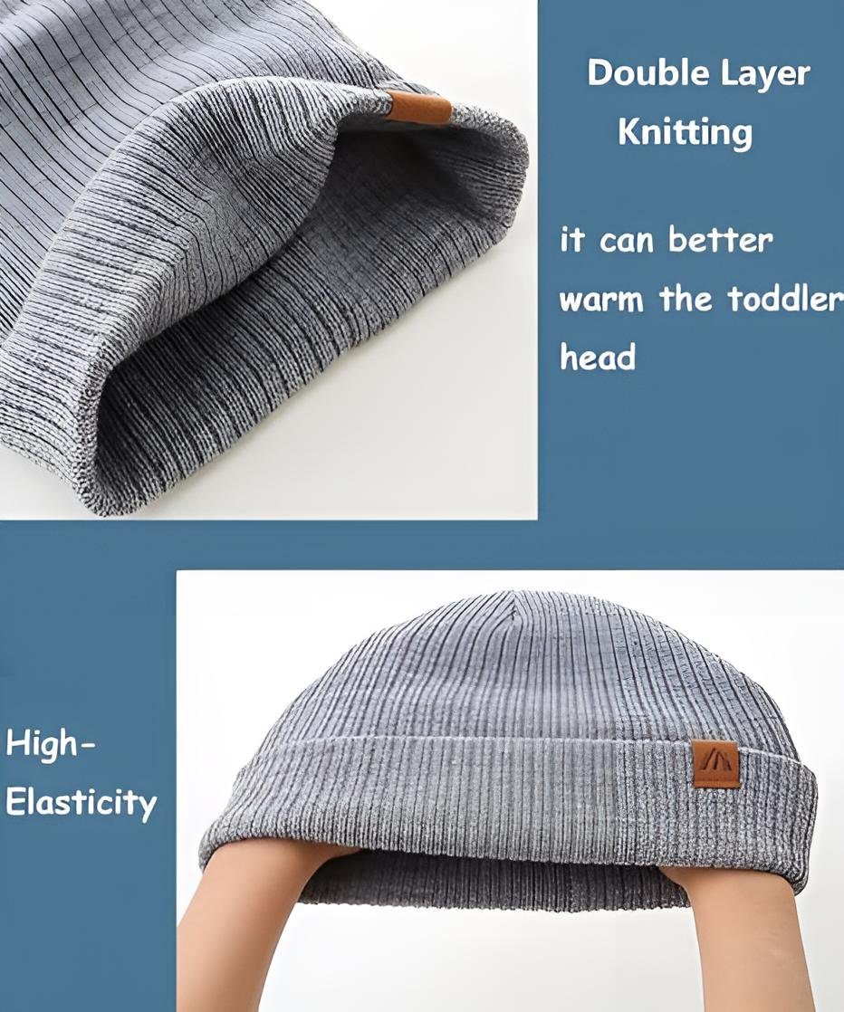 Diyarts Beanie (Vielseitiges Baby-Set, Atmungsaktiv, 2-St., Grau Kuschelige & Kinder) Kindermütze, Acryl-Design, Leicht Wintermütze für Eleganz Kleine, Doppellagiges Weiß