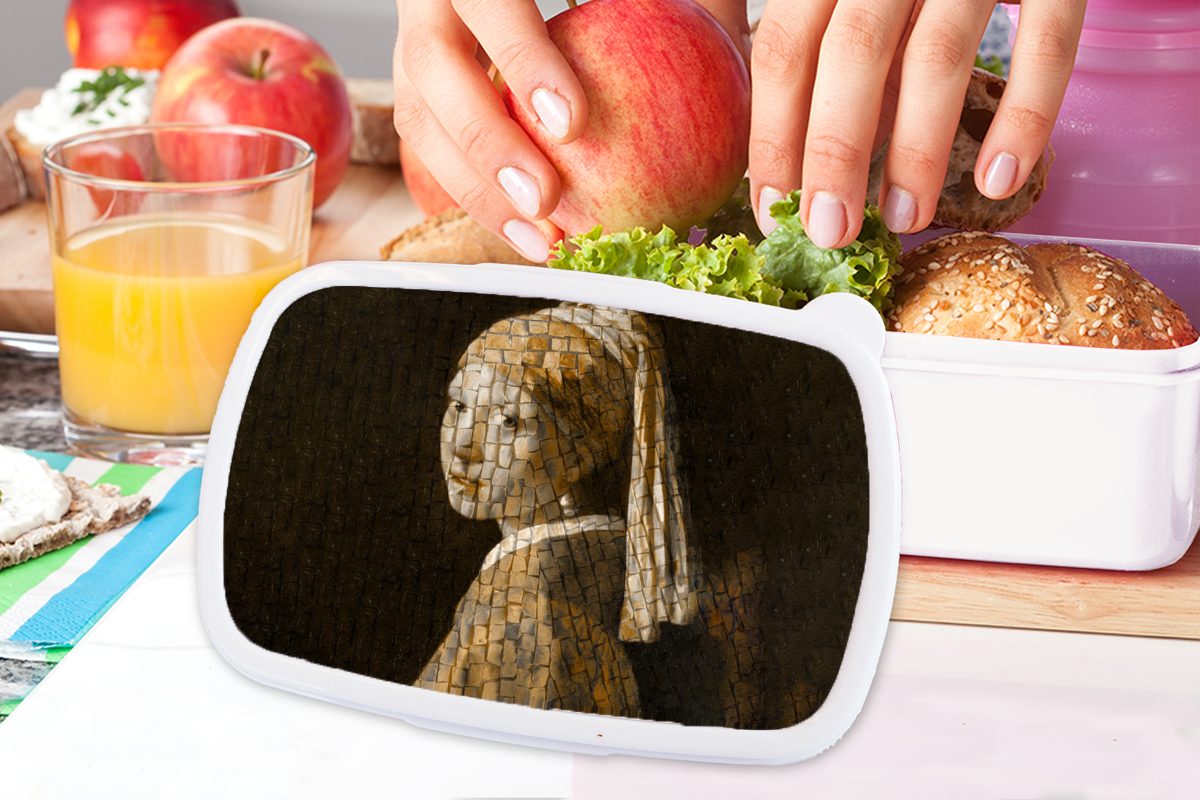 (2-tlg), MuchoWow Vermeer Brotbox Kunststoff, Mädchen für Lunchbox - Brotdose, für - Mosaik, Erwachsene, Jungs Kinder weiß und Perlenohrring mit und Mädchen