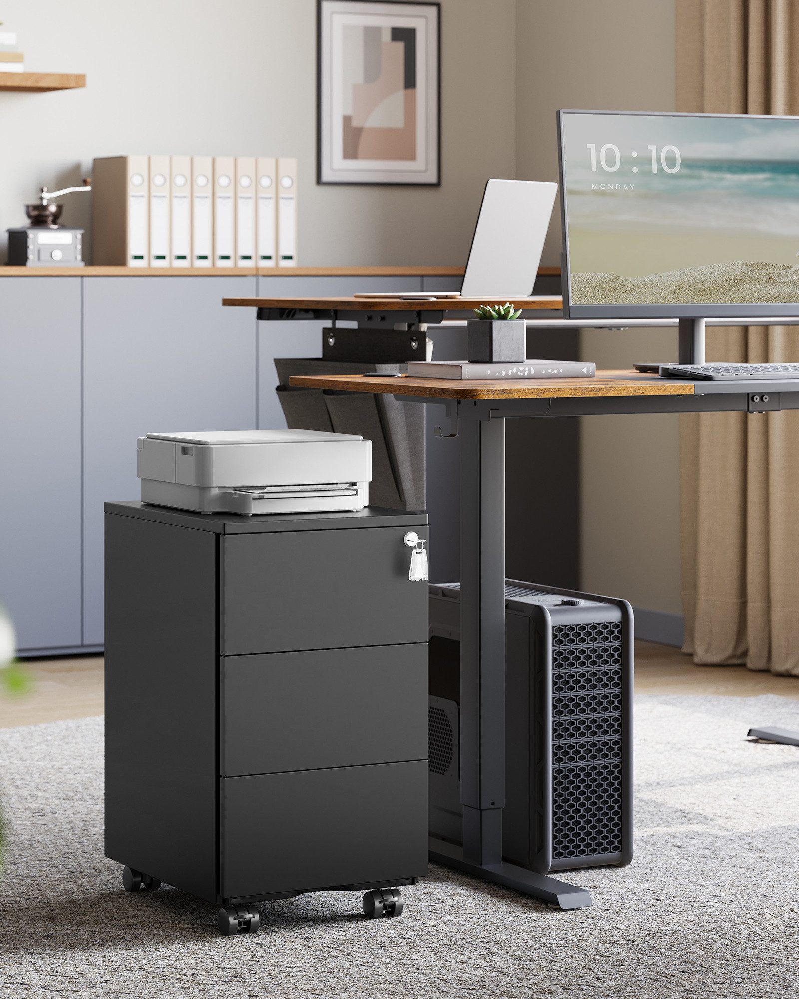 SONGMICS Rollcontainer Schubladenschrank, mobiler Aktenschrank, Metallschra günstig online kaufen