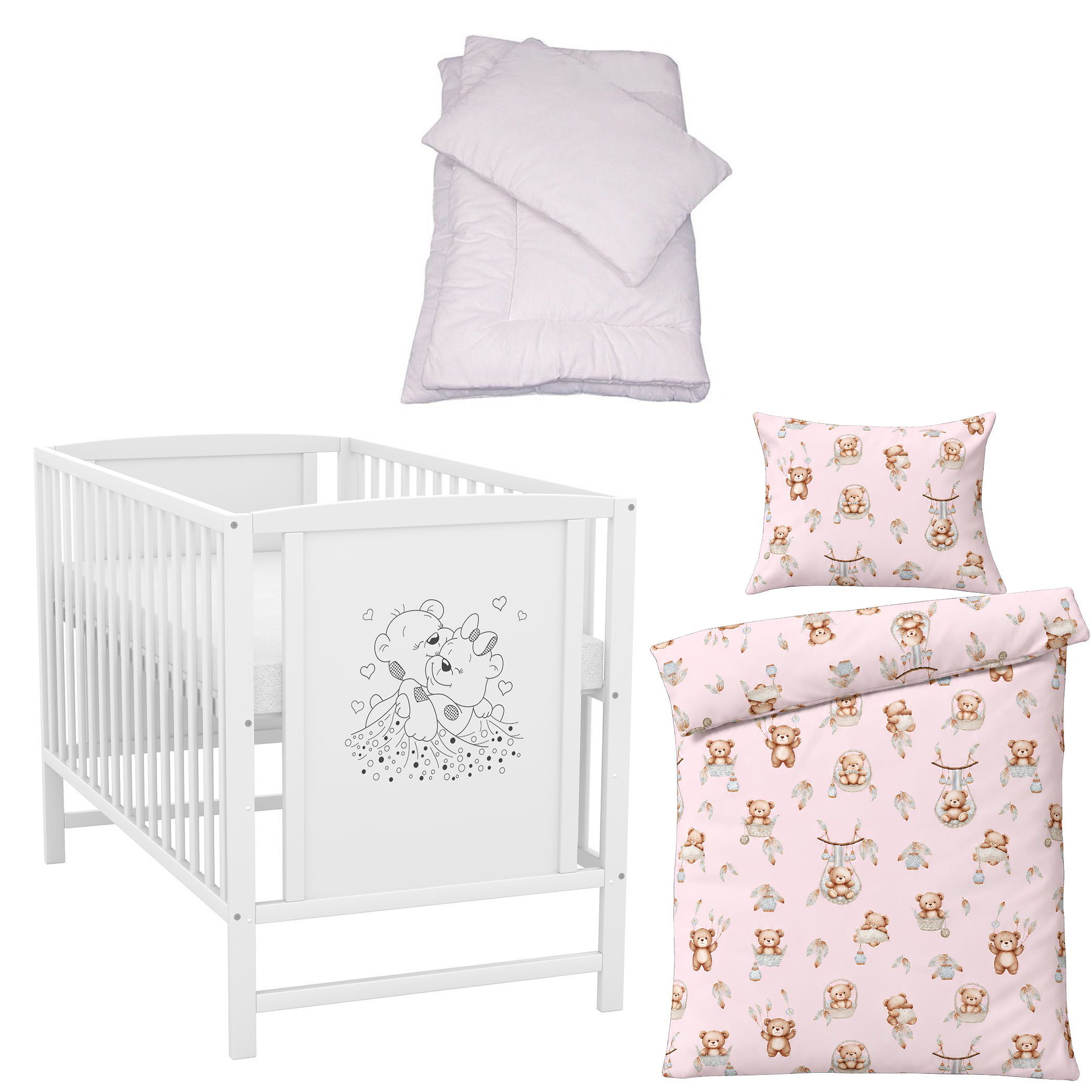 Baby-Delux Komplettbett Babybett Mia Komplettset, 7-tlg., Kinderbett 60x120 cm weiß, Bettset verschiedene Designs