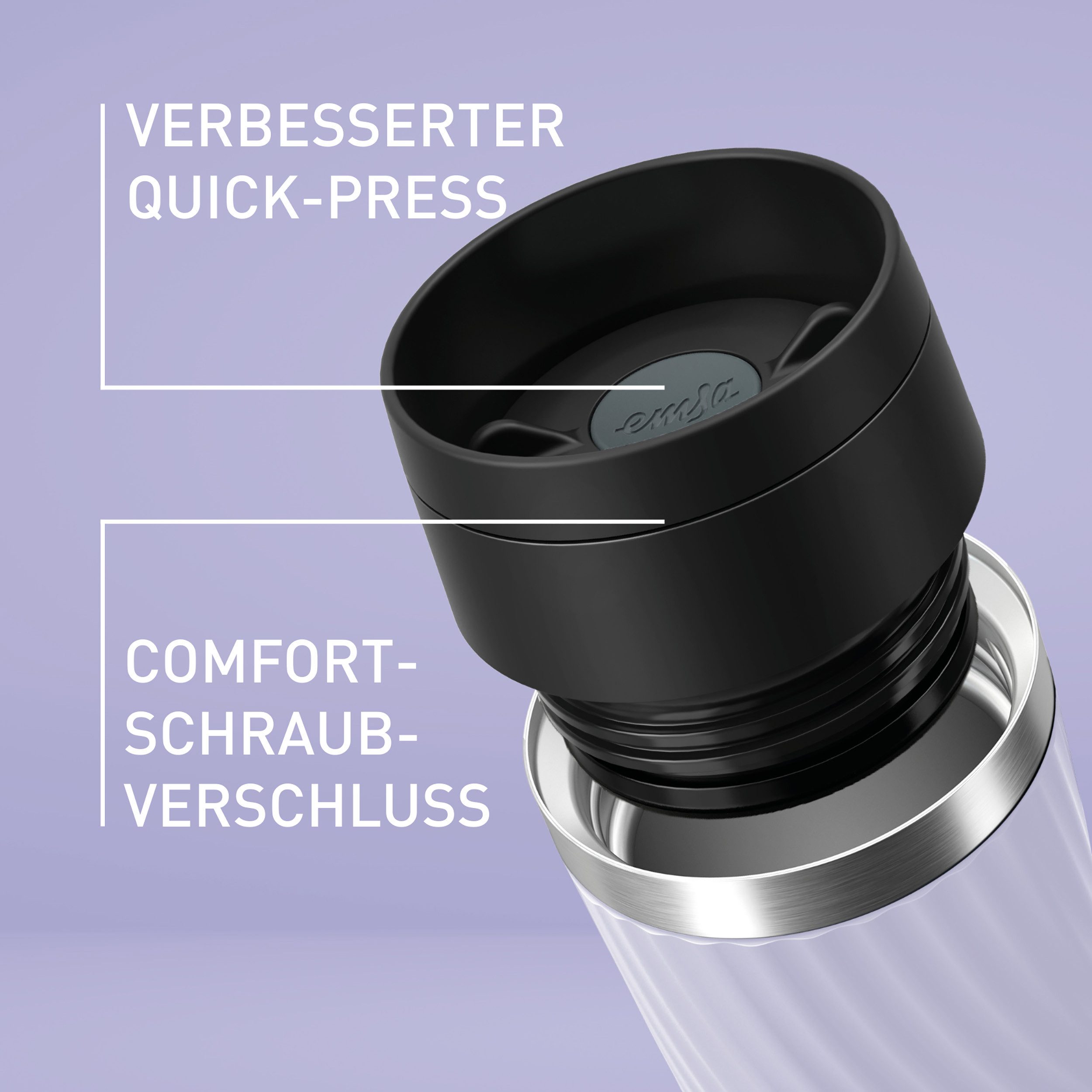 Emsa Thermobecher Travel Mug Classic Twist, 1-tlg., Edelstahl, Kunststoff, Silikon, 0,36 Liter, Comfort-Schraubverschluss, Quick-Press, auslaufsicher – Bild 5 von 5