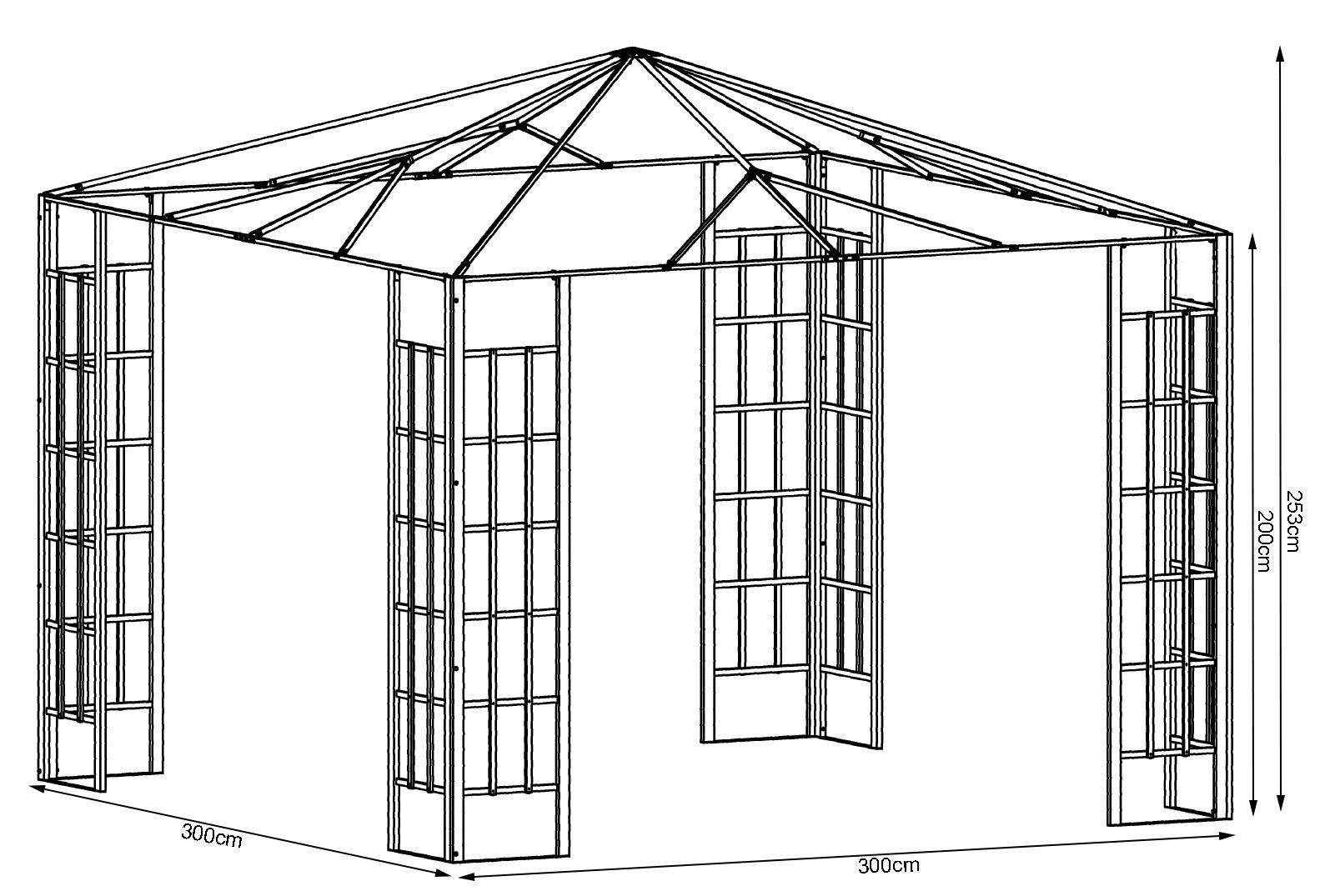 Quick Star Pavillon Rankpavillon 3x3m Anthrazit mit 4 Seitenteilen mit Moskitonetz, mit 4 Seitenteilen