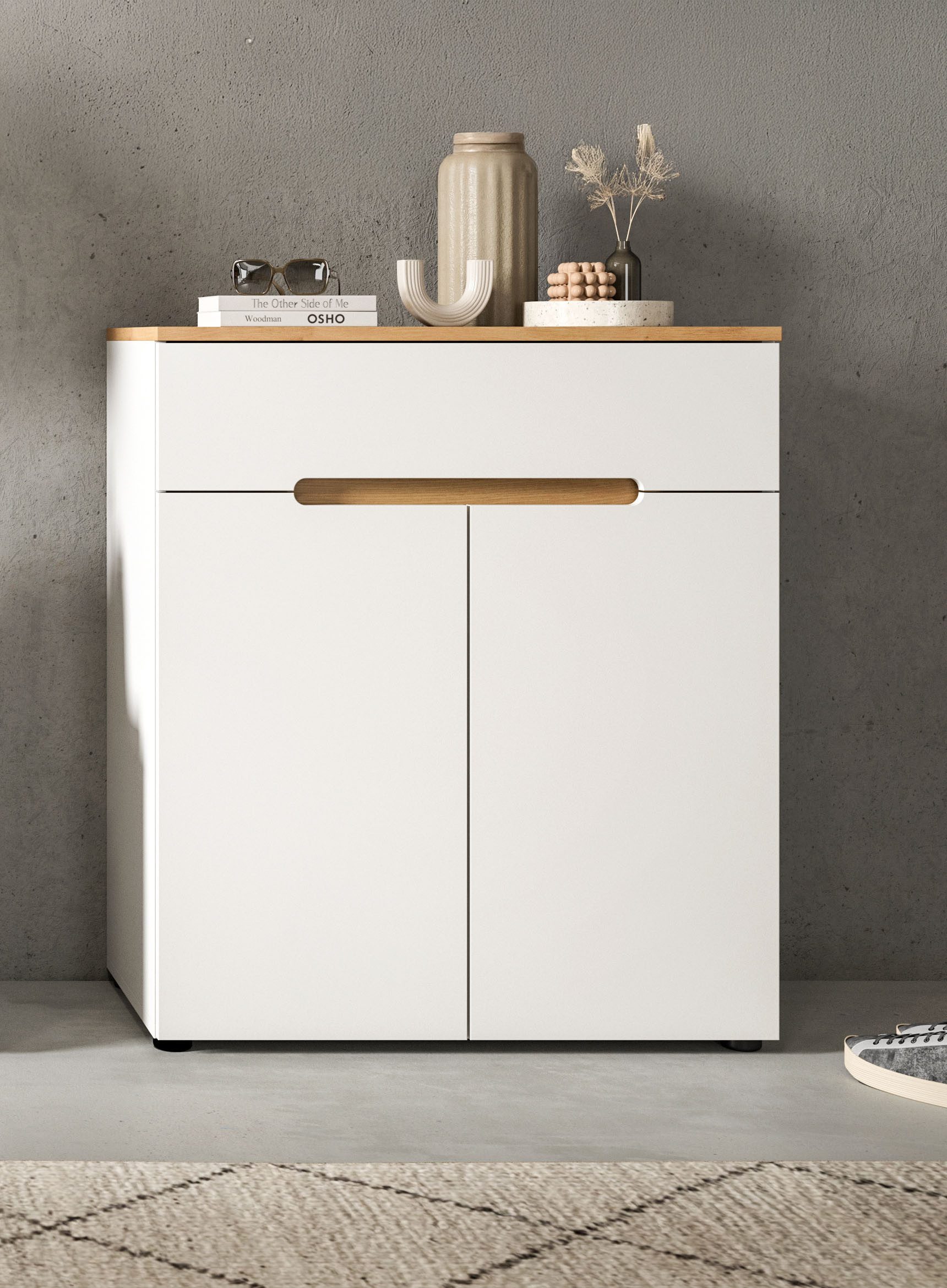 Home affaire Schuhkommode REHAT, TOPSELLER!, Breite 80cm, 2 Türen, 1 Schubkasten, 4 Fächer (1 St., in verschiedenen Farben erhältlich, Platz für ca. 12 Paar Schuhe), Schuhschrank, Kommode, Garderobenschrank, Anrichte, Sideboard