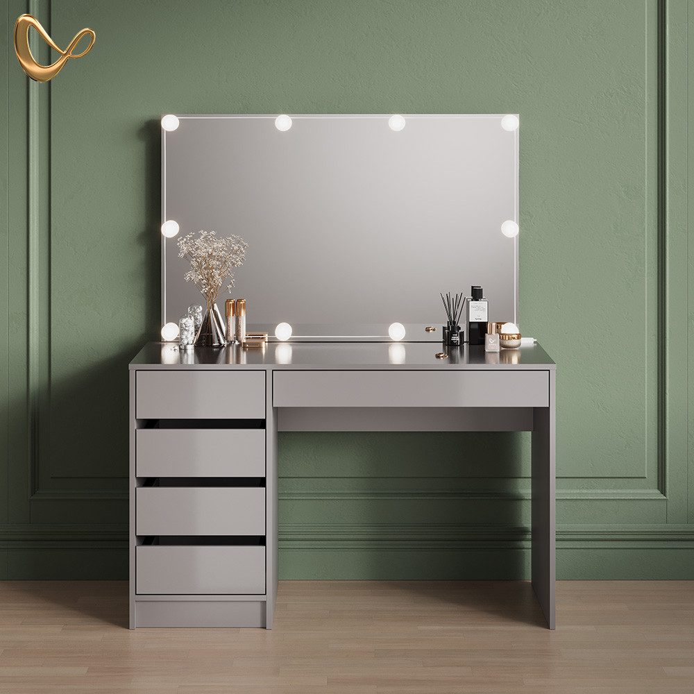 Livinity® Schminktisch Imola, Grau, 120 cm mit LED Beleuchtung günstig online kaufen