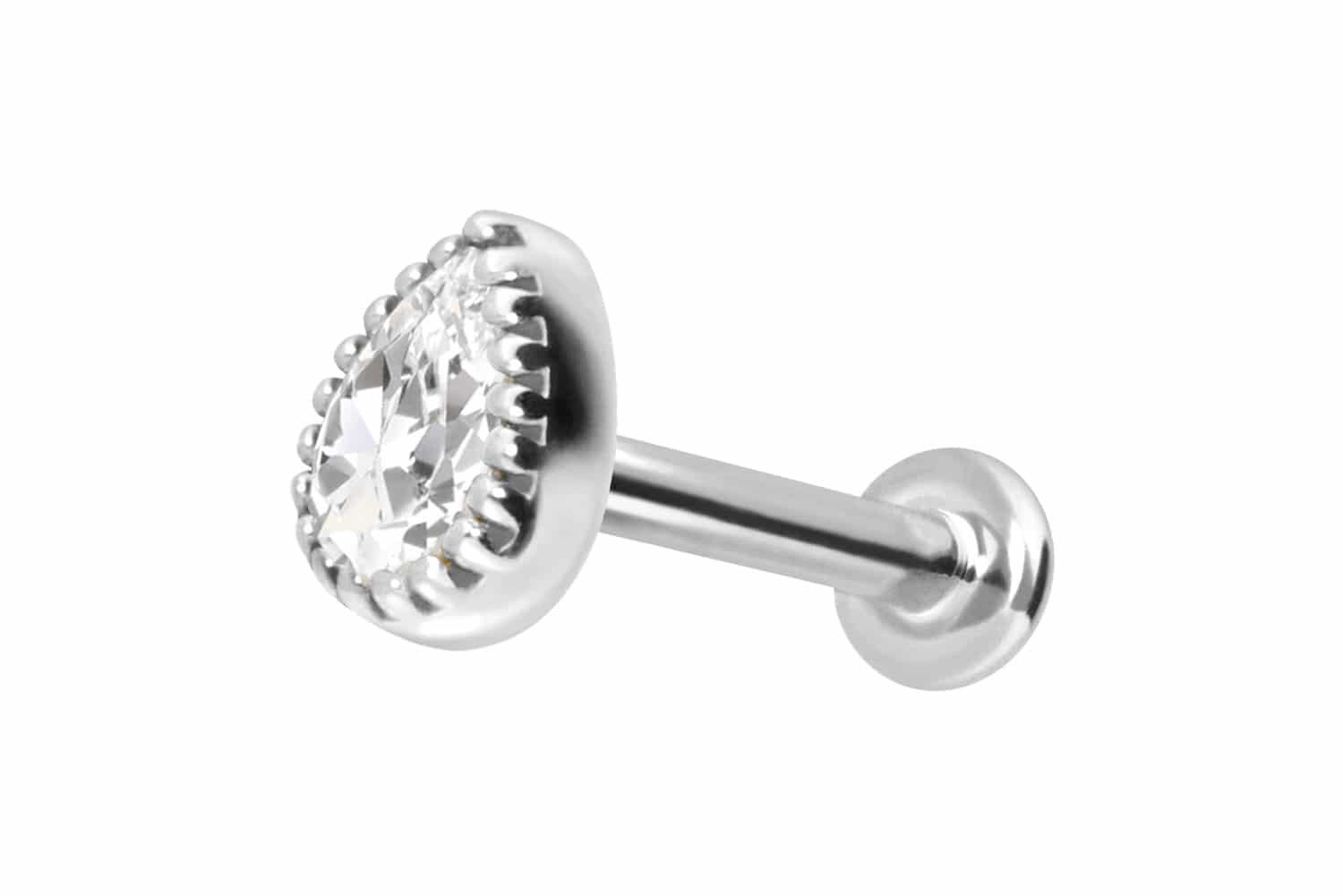 Piercing-Set 14 Karat Gold Labret mit Push Fit MOISSANIT-TROPFEN