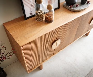 DELIFE Sideboard Surimu, Akazie Hellbraun 175 cm 4 Türen 2 Fächer Kork-Griff Holzfüße Sideboard