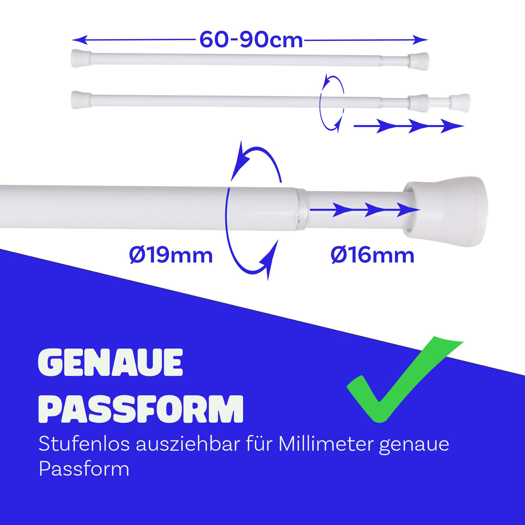 Bestlivings Spannstange ohne Bohren, Ø 19 mm, 1-läufig, ausdrehbar, klemmen günstig online kaufen