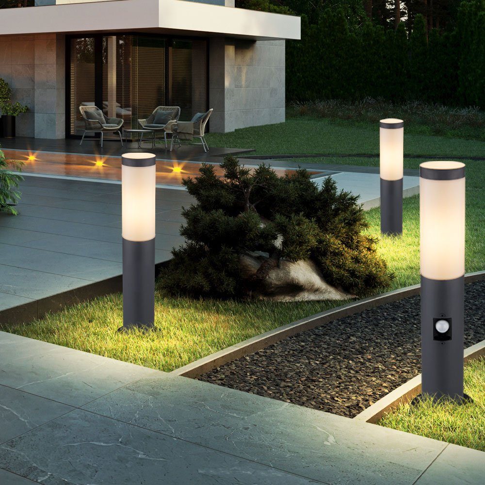 GLOBO LIGHTING Sockelleuchten, Leuchtmittel nicht inklusive, Wegeleuchte Außenstehleuchte Bewegungsmelder Gartenlampe anthrazit 3x