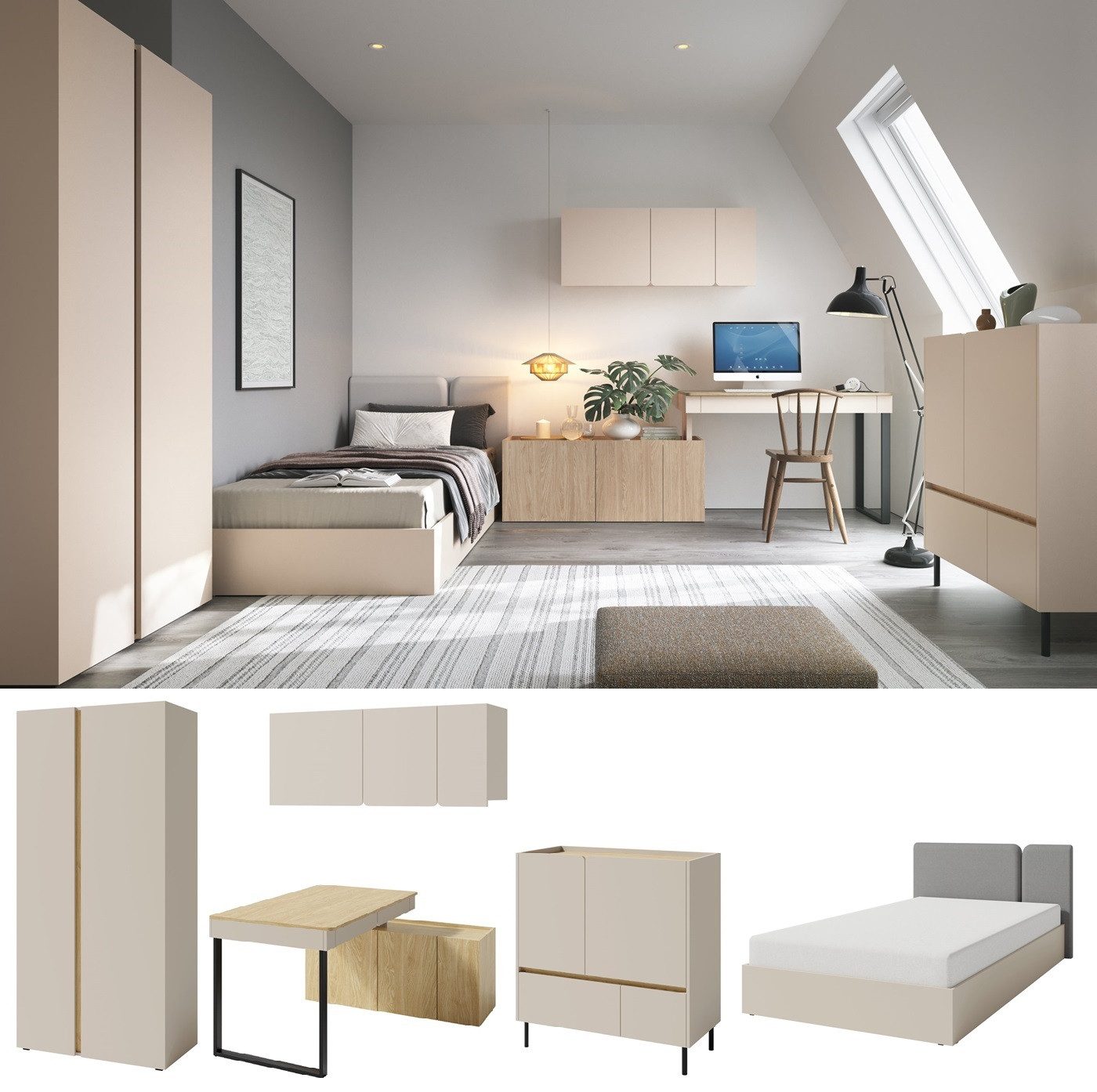 QMM TraumMöbel Jugendzimmer-Set komplett Laris Set A Schrank 2T, Schreibtis günstig online kaufen