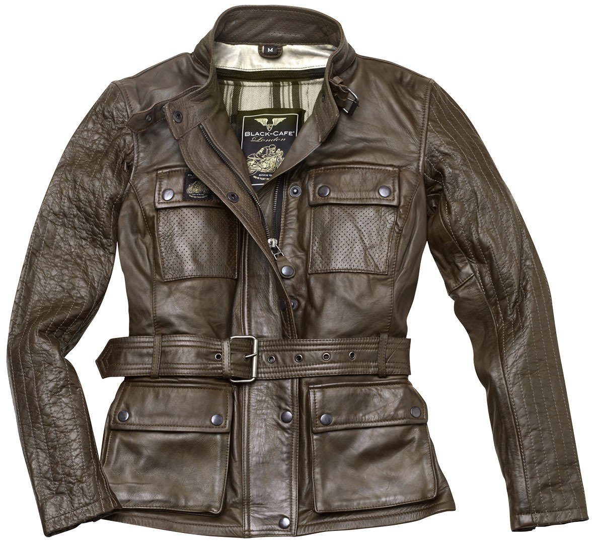 Black-Cafe London Motorradjacke Madrid Damen Motorrad Lederjacke Brown