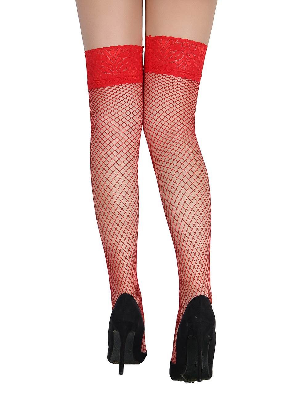 Lau-Fashion Strapsstrümpfe Damen Netz Halterlos Overknees Nylon Gogo Girl Schwarz M-XL