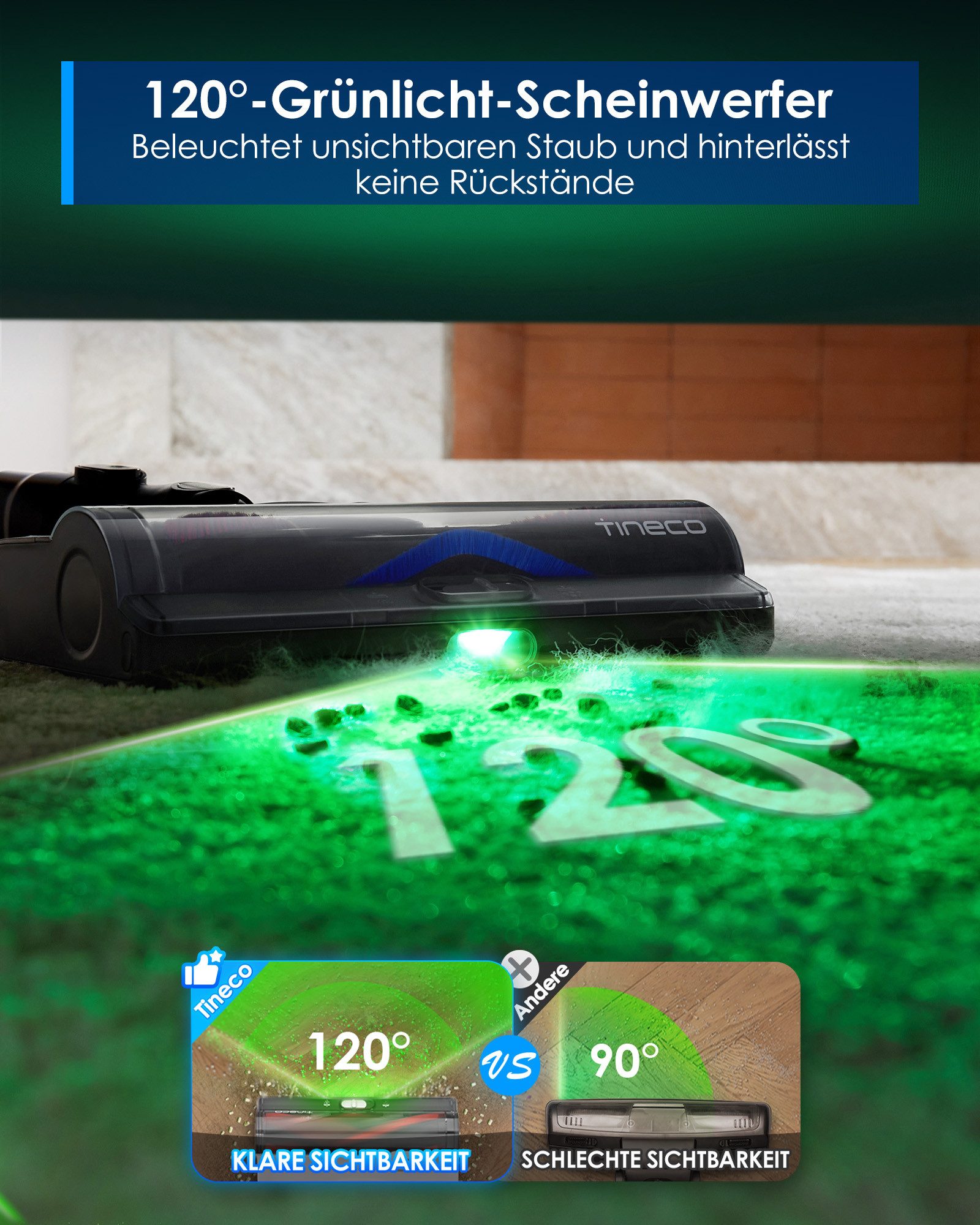 Tineco Akku-Hand-und Stielstaubsauger Pure One S50 Pro, 500 W, beutellos, Freistehende Ladestation, Anpassung der Saugleistung, 95Min Power-Akku