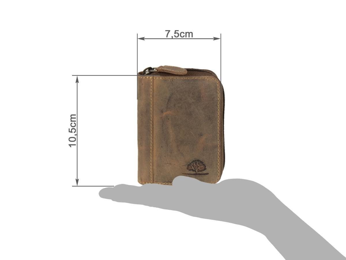 Greenburry Geldbörse Vintage RFID braun, Kartenbörse, Kartenetui, mit Reißverschluss, RFID-Schutz