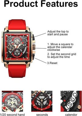 Lige Watch, Herren Quarz Chronograph Silikon Armband 3ATM Wasserdichter Armband