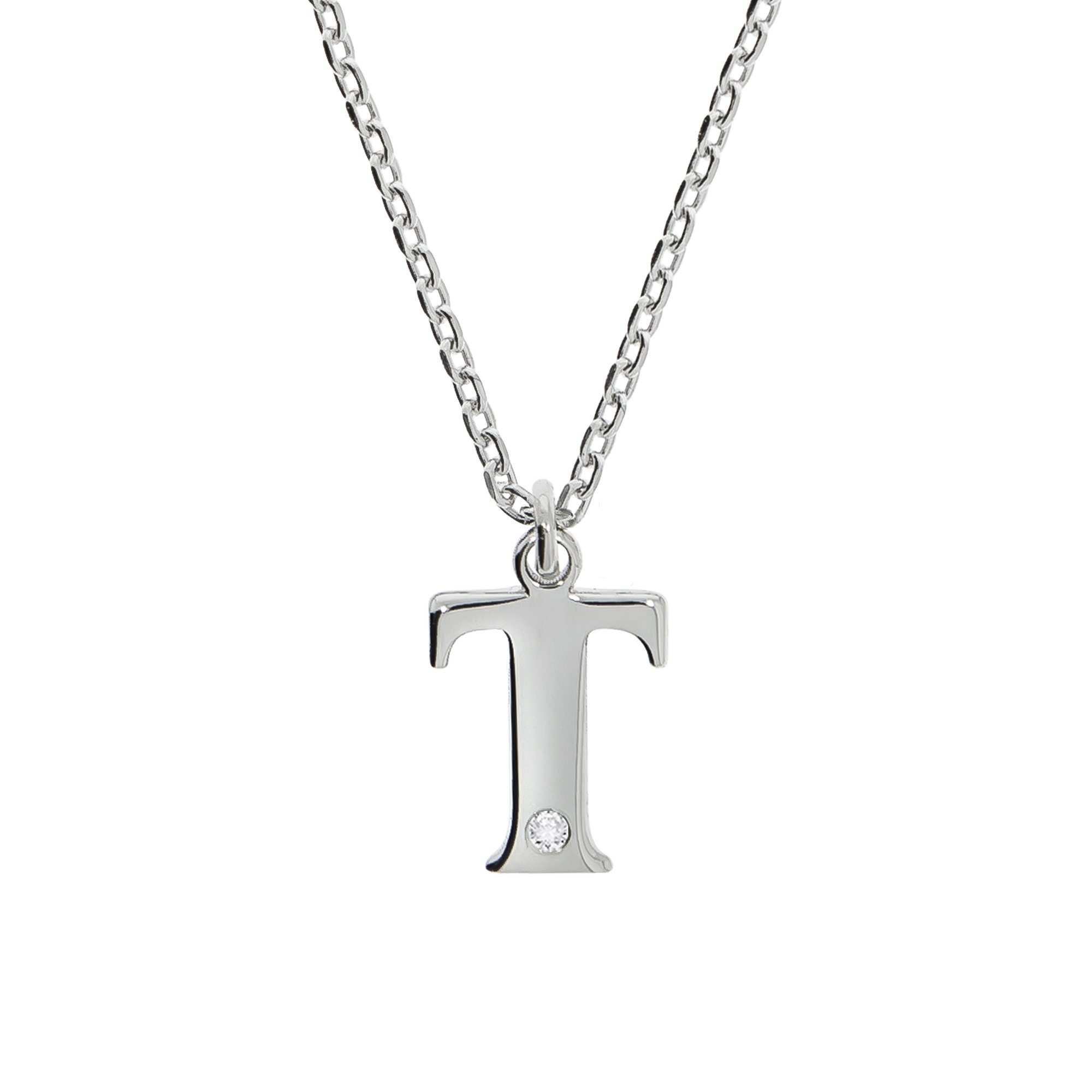 Diamonds by Ellen K. Kette mit Anhänger Silber 925 mit 1x Diamant 0,008ct. Buchstabe T