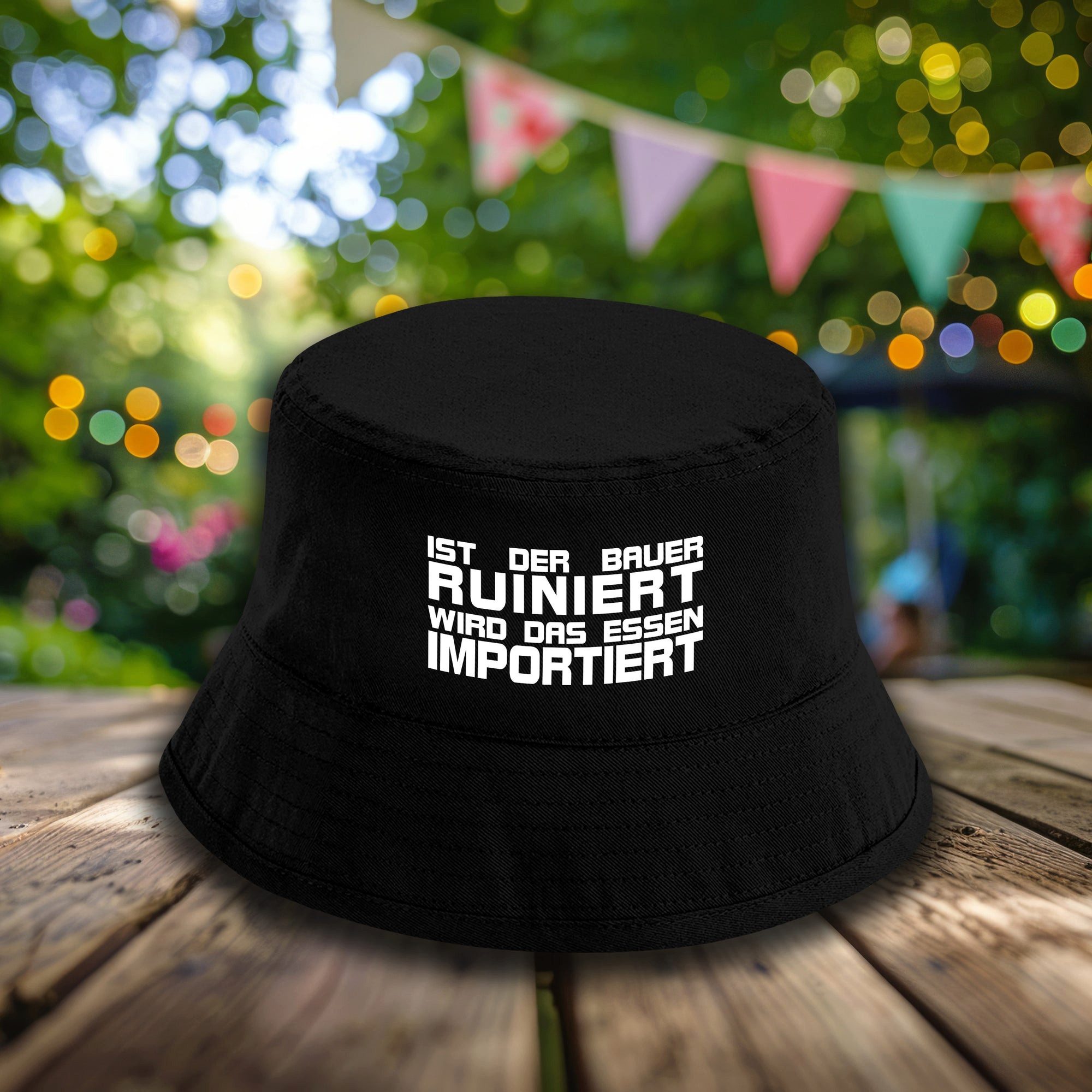 Herzbotschaft Sonnenhut Bucket Hat Ist der Bauer ruiniert wird das Essen importiert (Unisex Einheitsgröße, Sommerhut mit Spruch, Festivalhut, Fischerhut) für Damen & Herren
