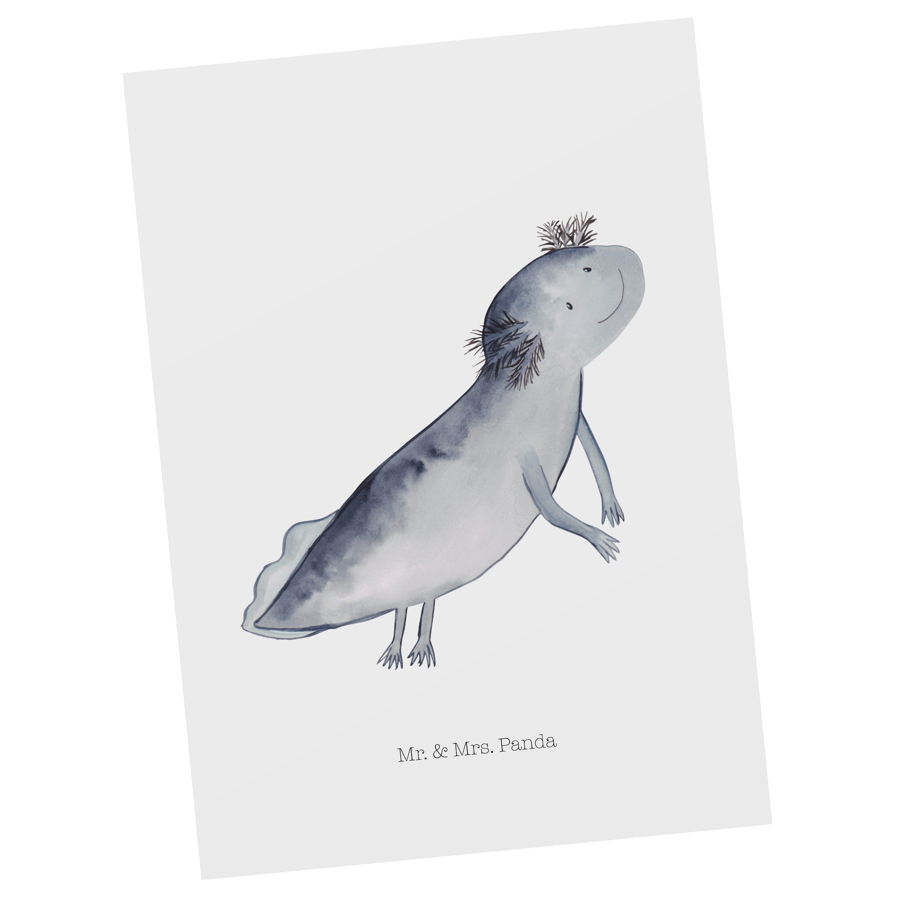 Mr. & Mrs. Panda Postkarte Axolotl schwimmt - Weiß - Geschenk, Molch, Einladungskarte, optimisti