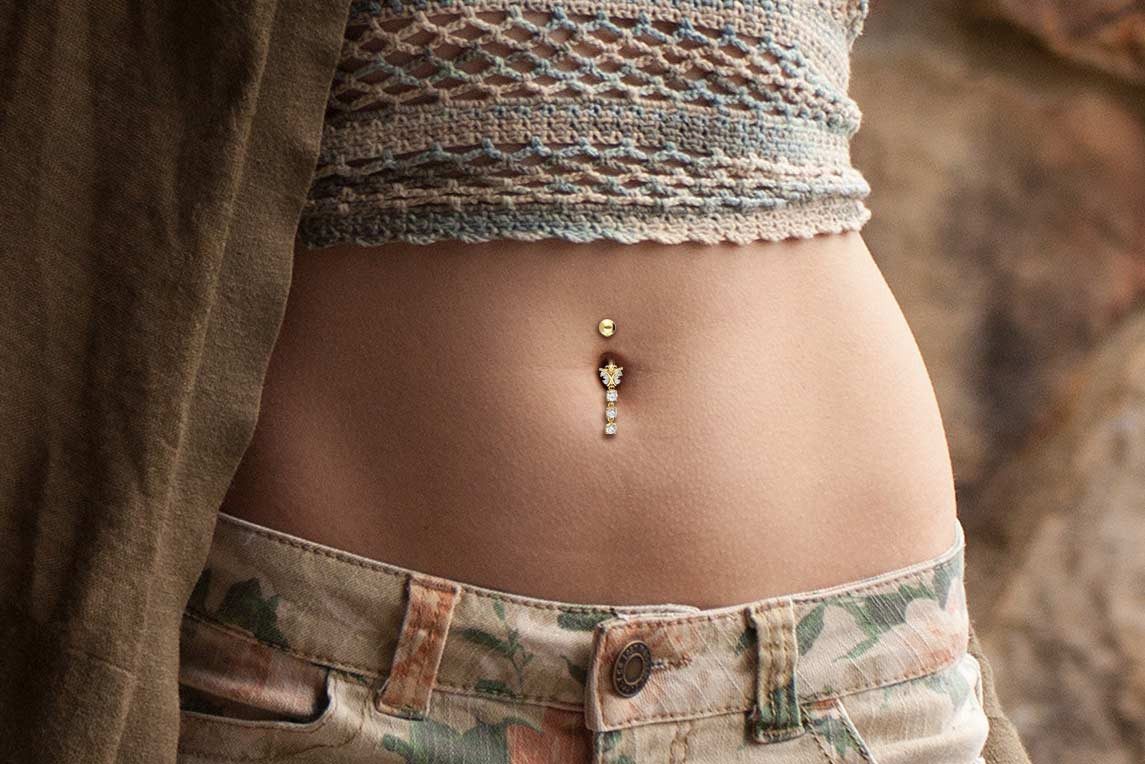 PIERCINGLINE Bauchnabelpiercing 14/18 Karat Gold Bananabell MOISSANIT-SCHME günstig online kaufen