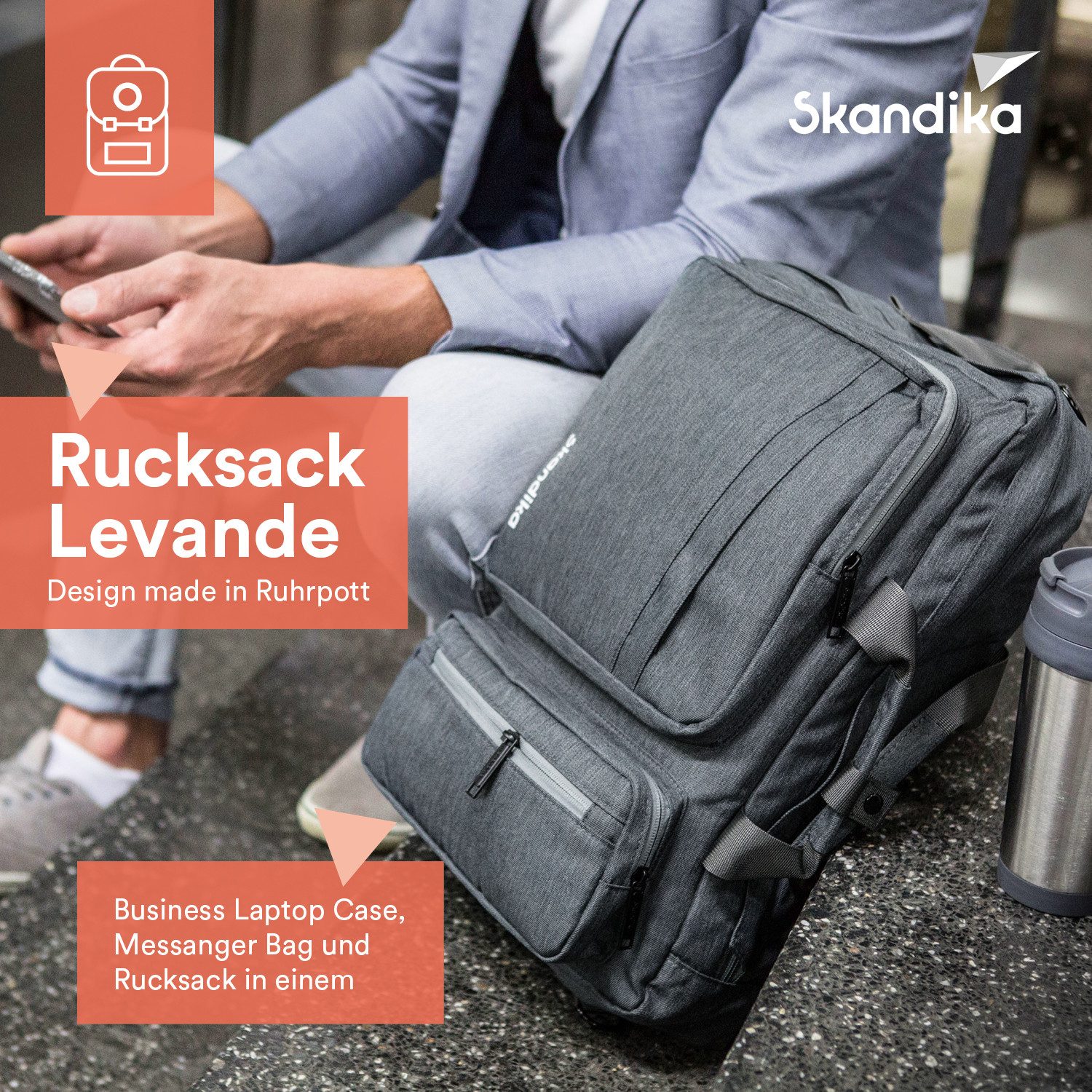 Skandika Rucksack Levande 20 Liter, Laptoptasche Reisetasche Uni, Urban Style Design, Tagesrucksack, Organizer, wasserabweisend, für Damen, Herren, Schule
