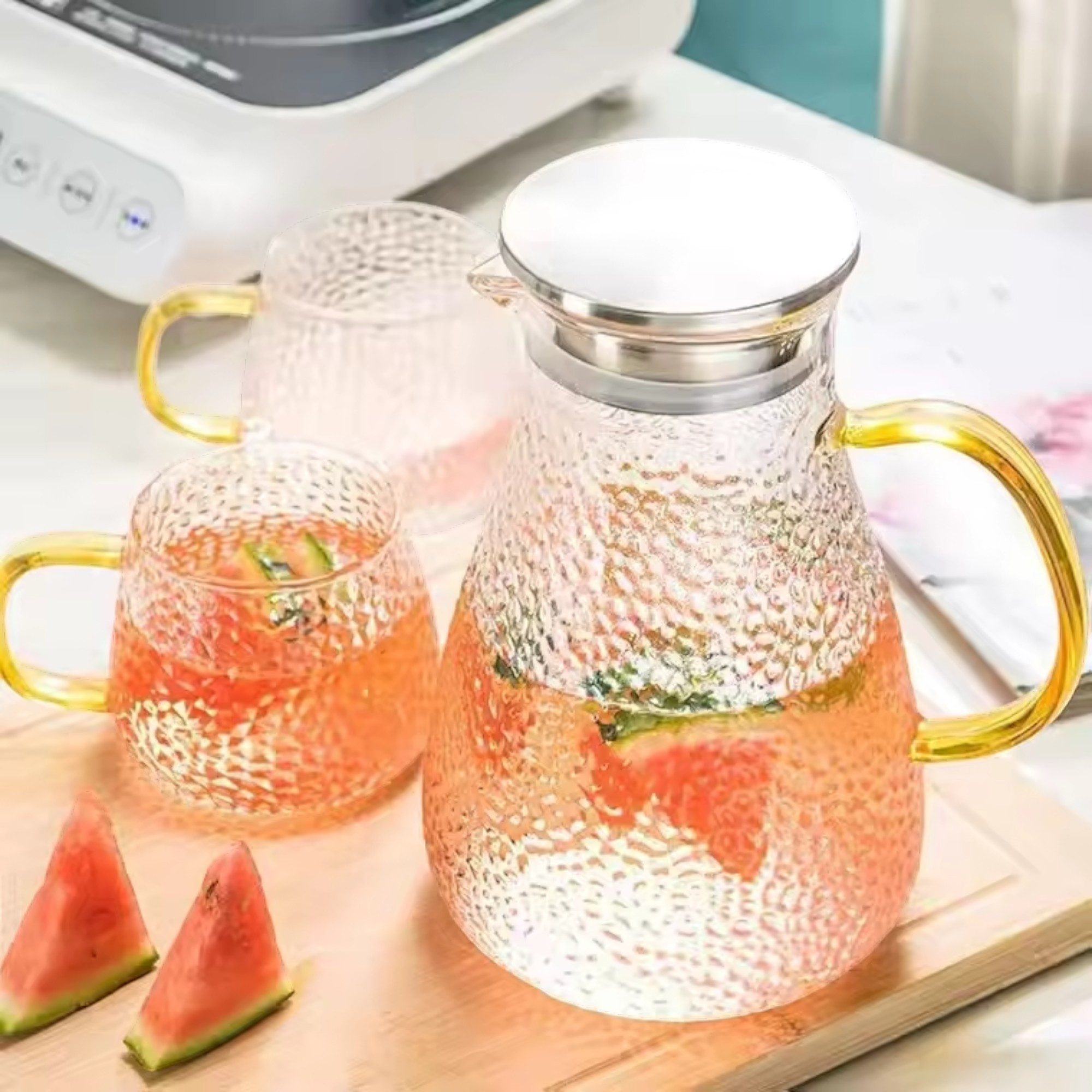 ROY Teekanne 1500ml Glaskaraffe mit Ausguss, elegant, 1.50 l, (Einzelstück, 1-St., mit Deckel, für heiße & kalte Getränke), hitzebeständig, aus Borosilikatglas, spülmaschinengeeignet, BPA-frei