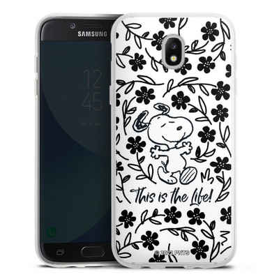 DeinDesign Handyhülle Peanuts Blumen Snoopy Snoopy Black and White This Is The Life, Samsung Galaxy J5 (2017) Silikon Hülle Bumper Case Handy Schutzhülle