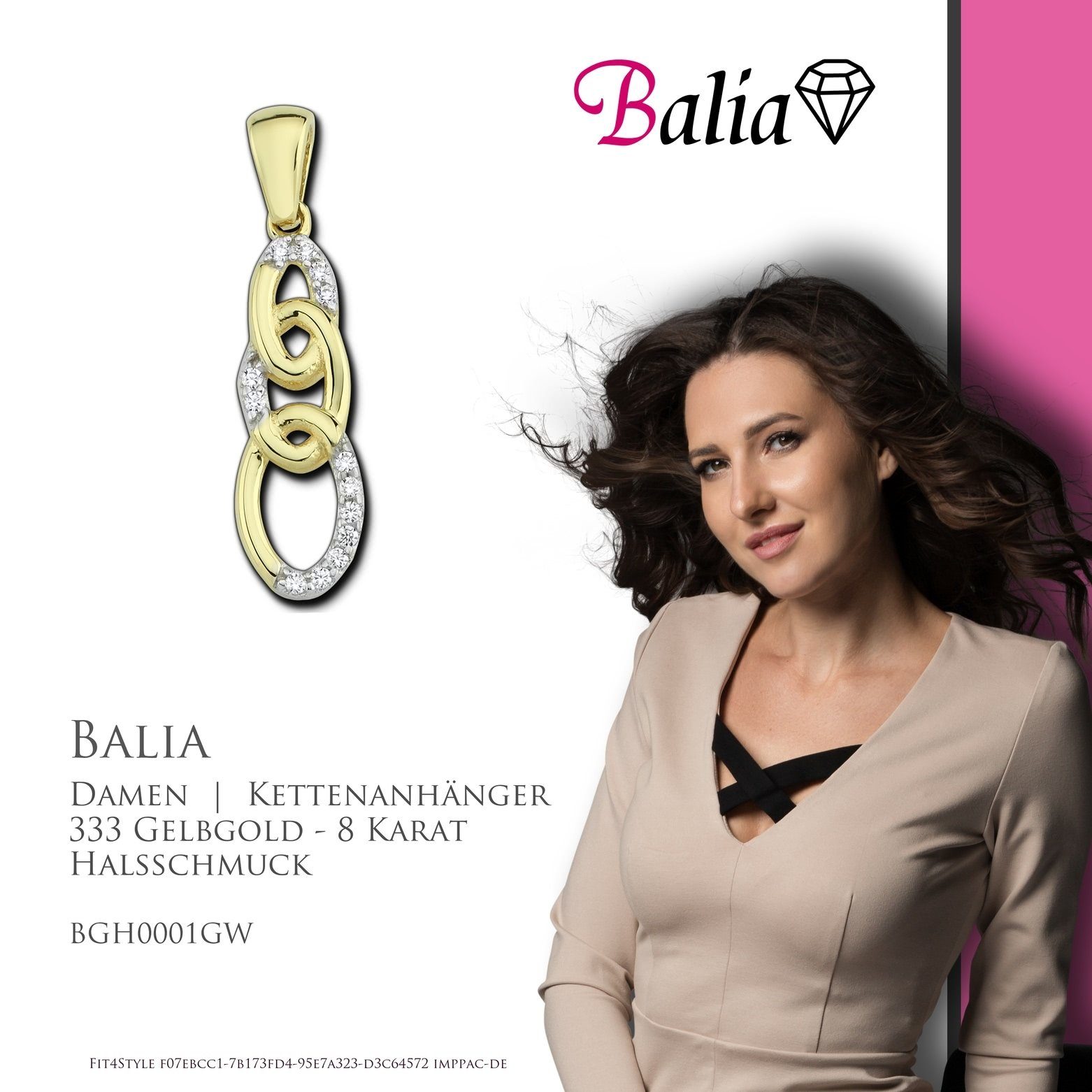 8 Kettenanhänger Balia (Oval) Kettenanhänger - Karat, Gelbgold Balia ca. Farbe: 2,5cm, Damen 333 für Kettenanhänger Damen Gold, 8K