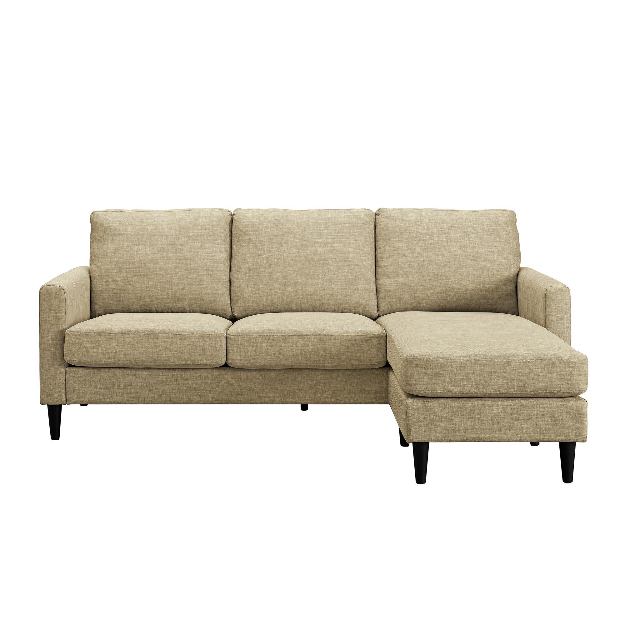 Ecksofa Breite mit 3-Sitzer 206 loft24 Couch cm beige Kaci, Recamiere, Stoffbezug, ca.