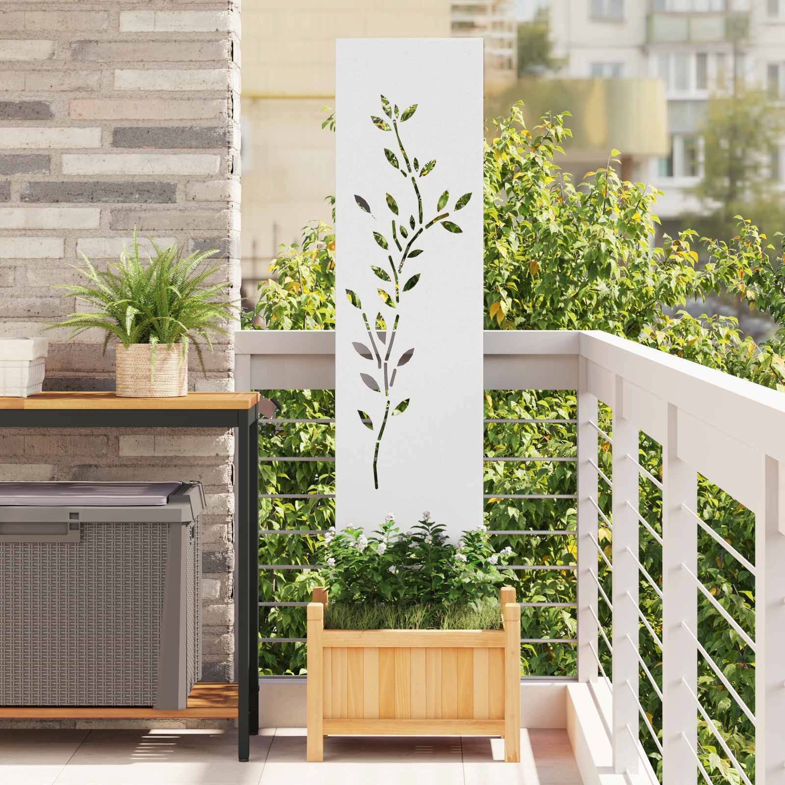 furnicato Sichtschutzelement Garten Sichtschutz Floral 32 x 140 cm Weiß, Matte Sichtschutzwand mit floralen Intarsien für deine Terrasse