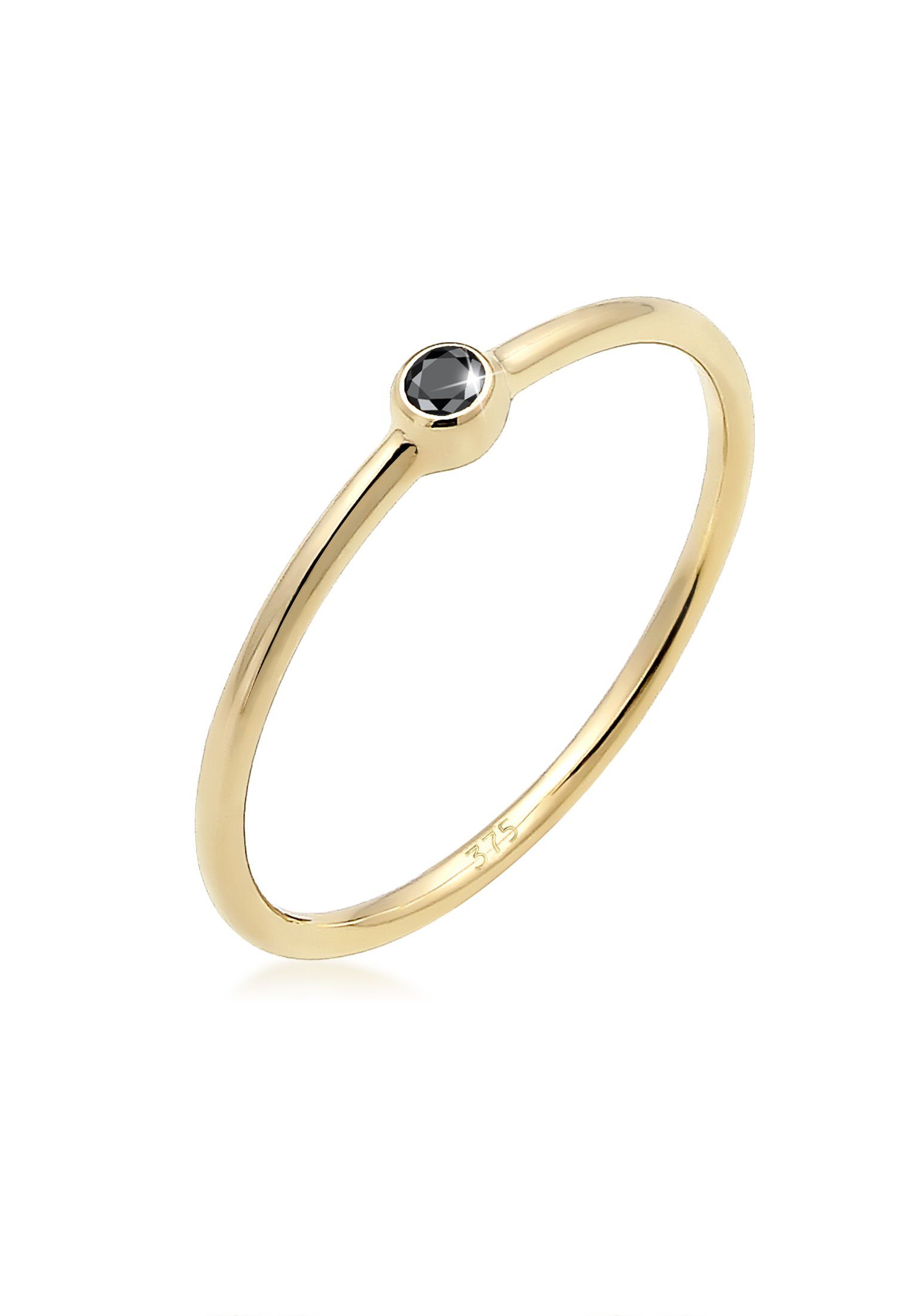 Elli DIAMONDS Verlobungsring Solitär Schwarzer Diamant (0.03 ct) 375er Gelbgold